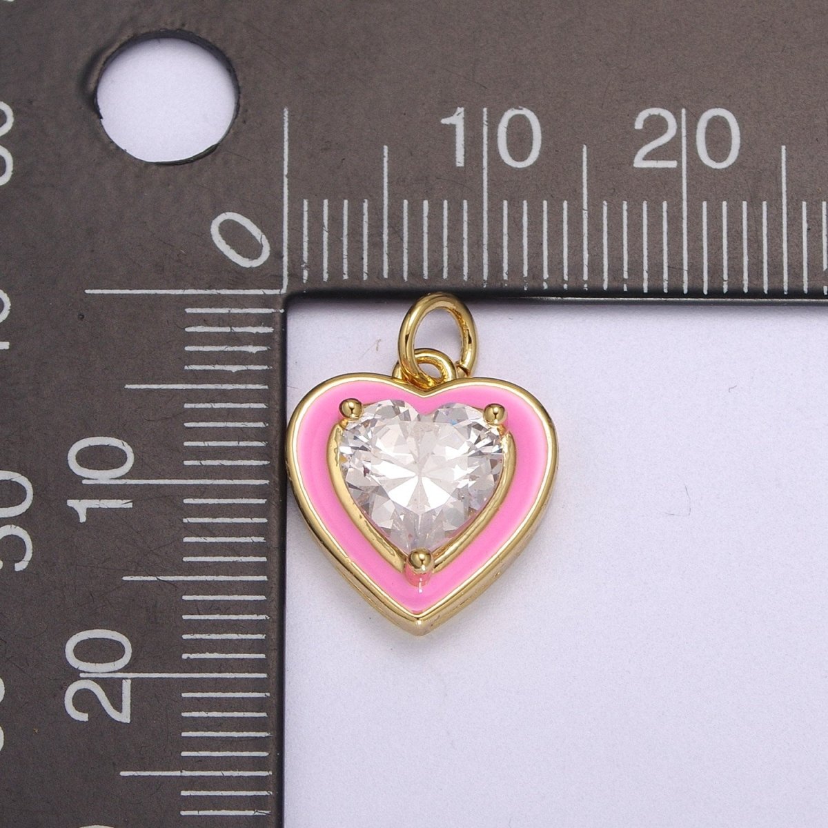 Big Clear CZ Micro Pave on Enamel Colorful Heart Shape Pendant 14K Gold Filled Enamel Charm, Necklace Bracelet Component M-670 - M-673 - DLUXCA