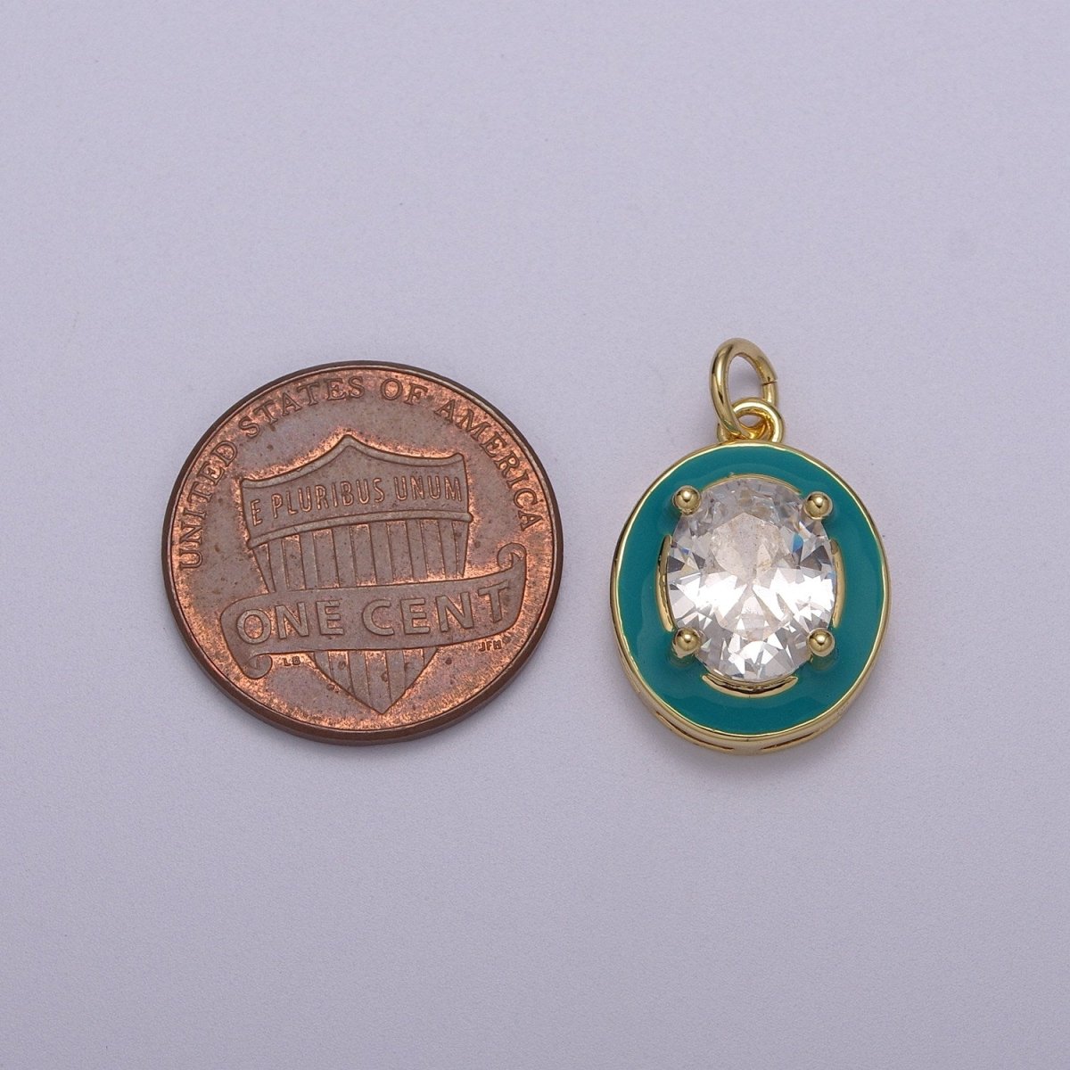 Big Clear CZ Micro Pave on Enamel Colorful Oval Coin Shape Pendant 14K Gold Filled Enamel Charm, Necklace Bracelet Component M-658 - M-661 - DLUXCA