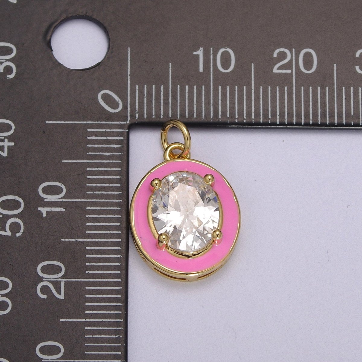 Big Clear CZ Micro Pave on Enamel Colorful Oval Coin Shape Pendant 14K Gold Filled Enamel Charm, Necklace Bracelet Component M-658 - M-661 - DLUXCA
