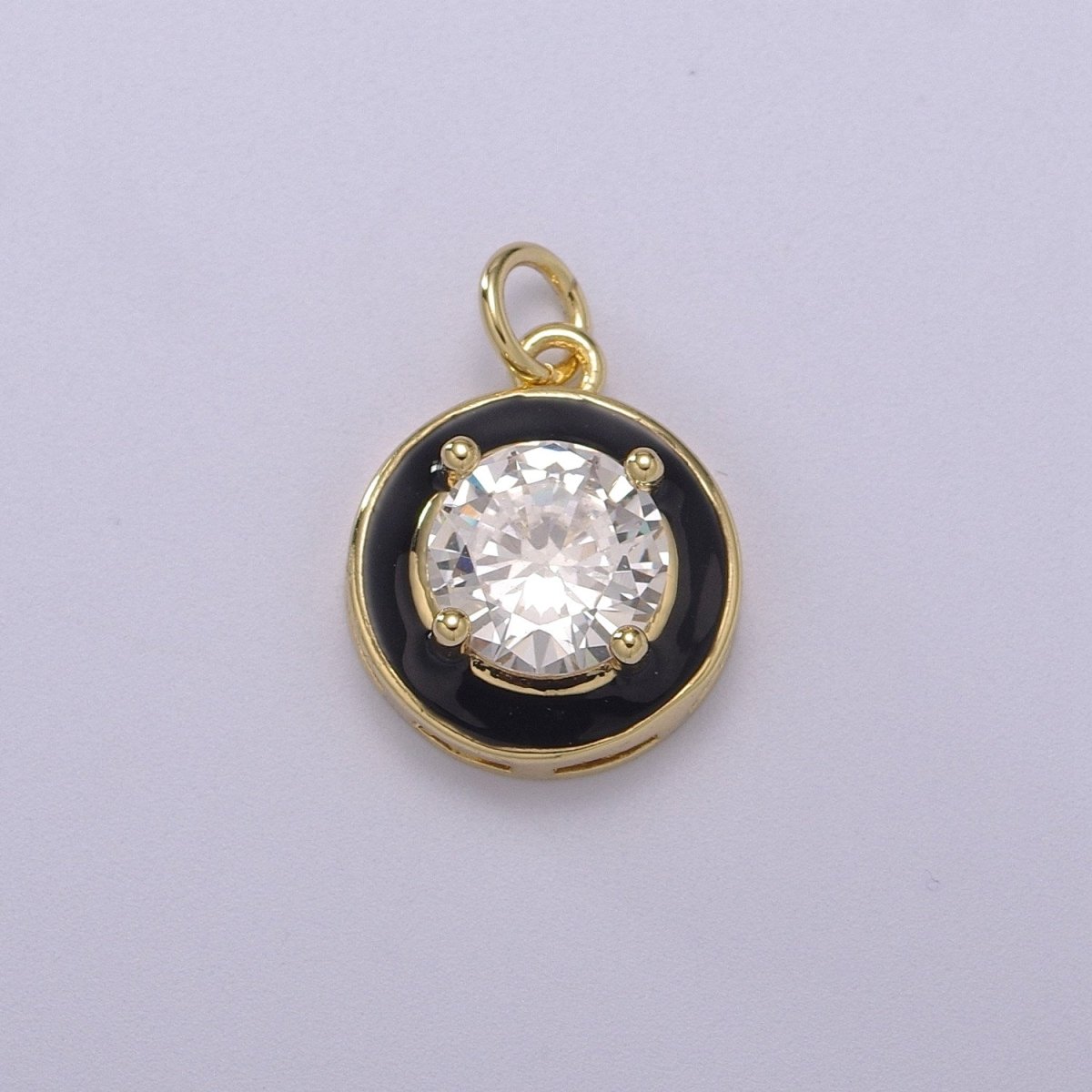 Big Clear CZ Micro Pave on Enamel Colorful Round Coin Shape Pendant 14K Gold Filled Enamel Charm, Necklace Bracelet Component M-662 - M-665 - DLUXCA