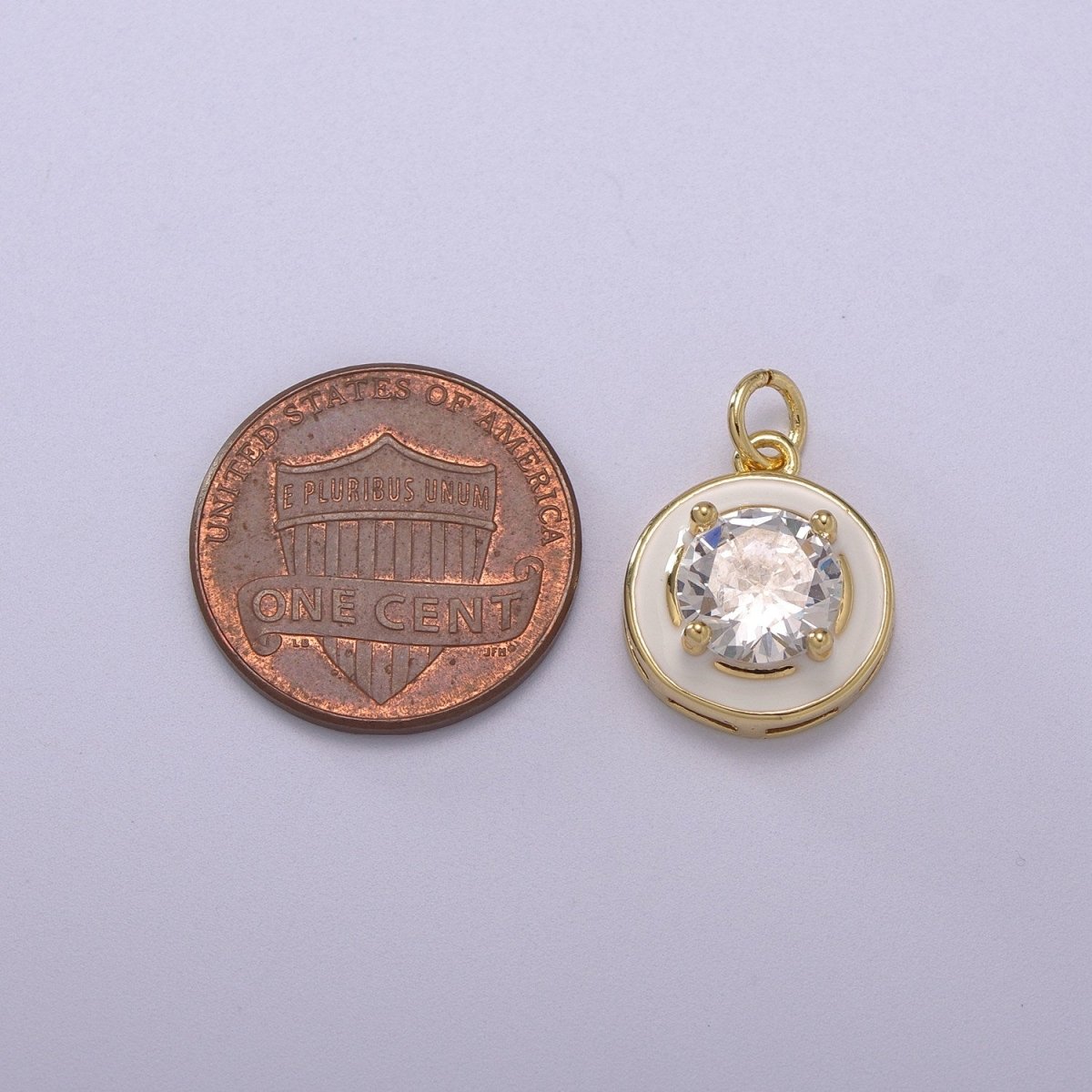 Big Clear CZ Micro Pave on Enamel Colorful Round Coin Shape Pendant 14K Gold Filled Enamel Charm, Necklace Bracelet Component M-662 - M-665 - DLUXCA