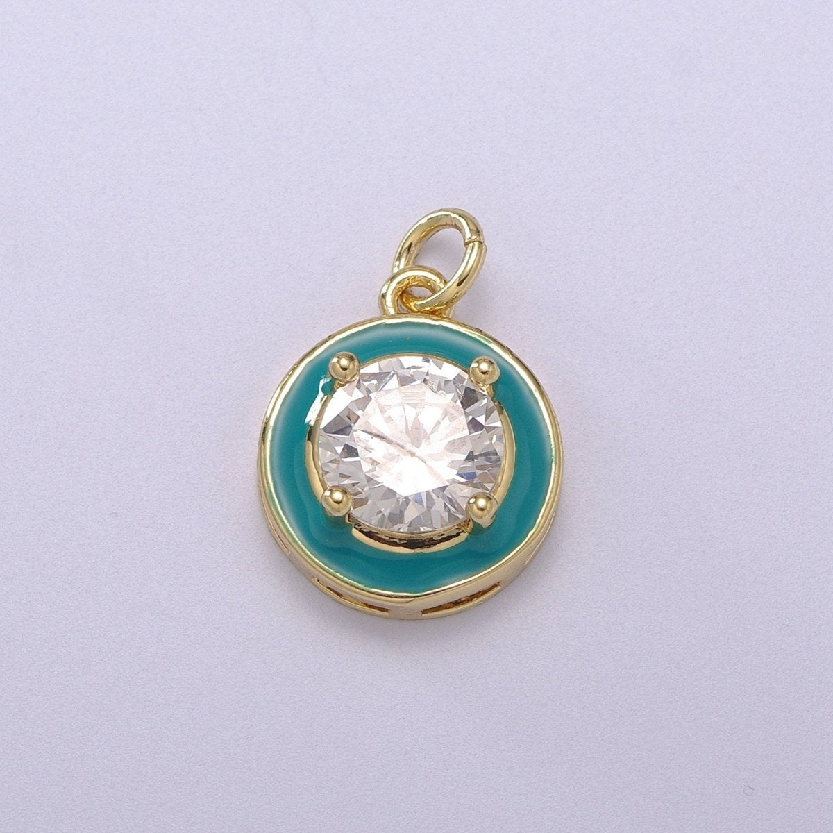 Big Clear CZ Micro Pave on Enamel Colorful Round Coin Shape Pendant 14K Gold Filled Enamel Charm, Necklace Bracelet Component M-662 - M-665 - DLUXCA