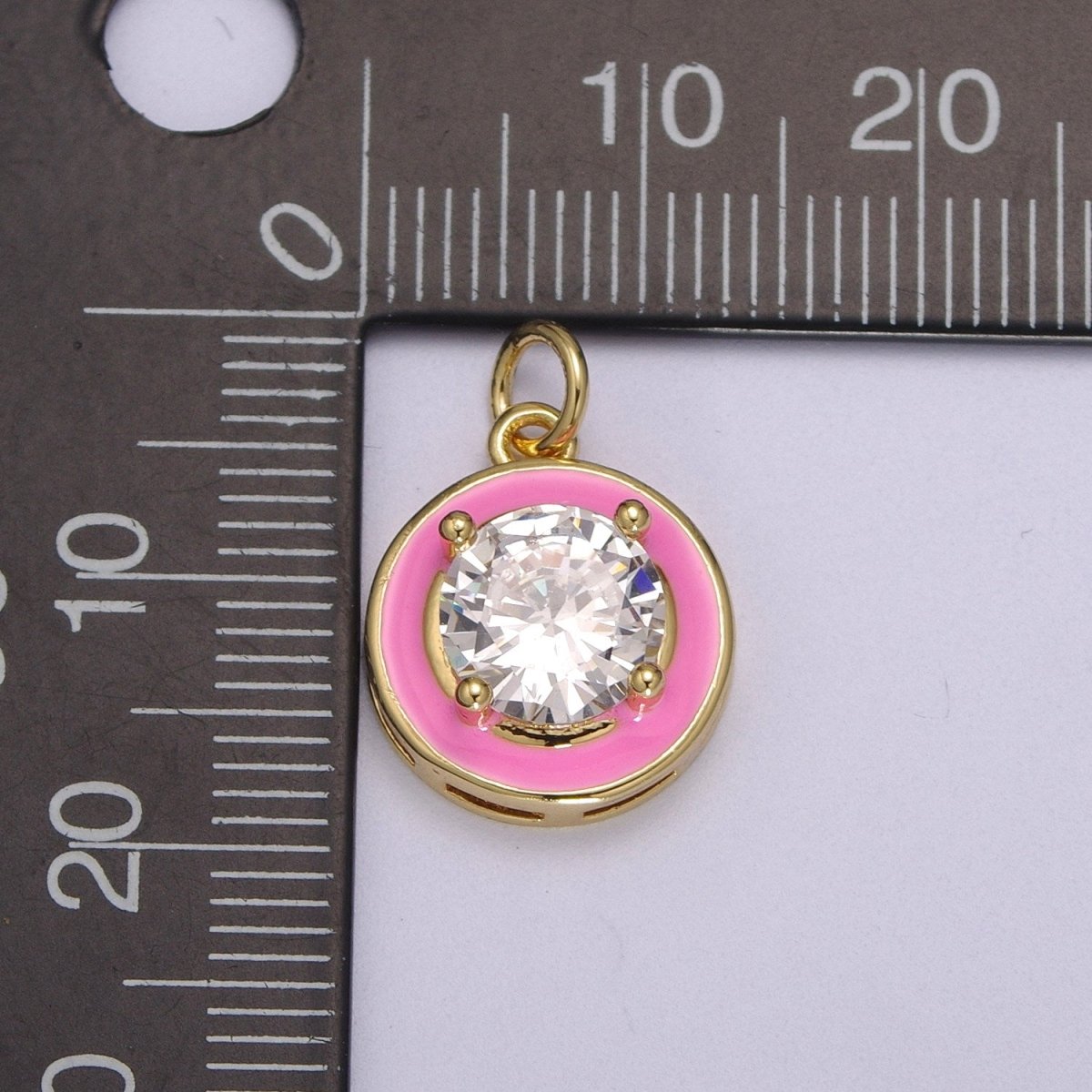 Big Clear CZ Micro Pave on Enamel Colorful Round Coin Shape Pendant 14K Gold Filled Enamel Charm, Necklace Bracelet Component M-662 - M-665 - DLUXCA