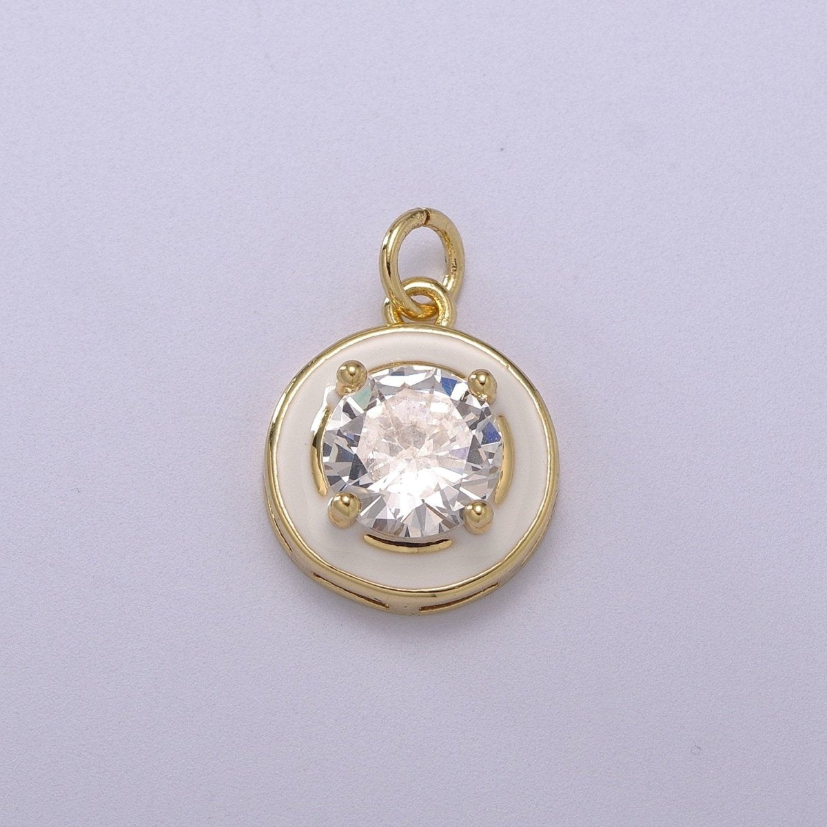 Big Clear CZ Micro Pave on Enamel Colorful Round Coin Shape Pendant 14K Gold Filled Enamel Charm, Necklace Bracelet Component M-662 - M-665 - DLUXCA