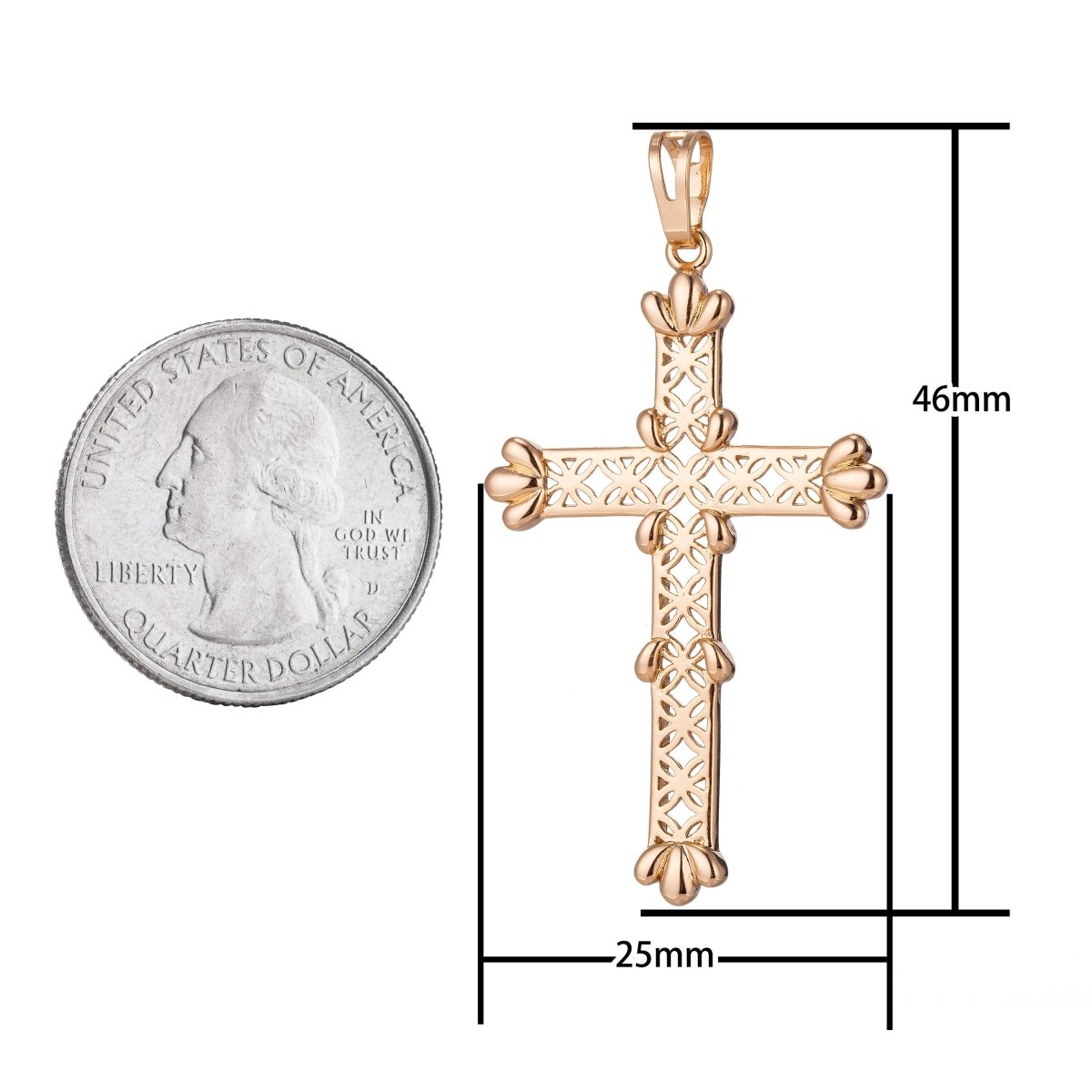 Big Cross Charm, 18K Gold Filled Pendant Dainty Cross Necklace Charm for Jewelry Making H-889 - DLUXCA