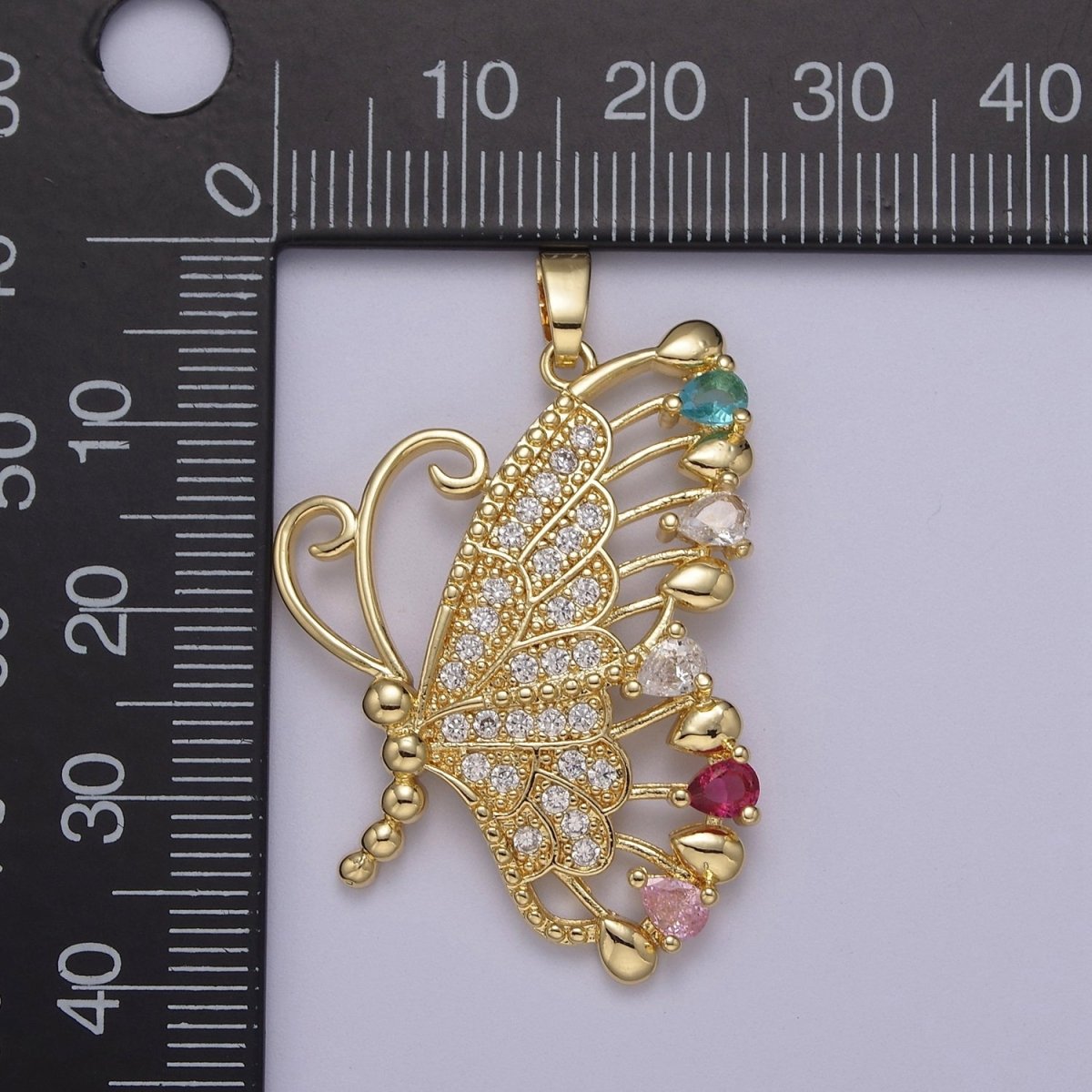 Big CZ Butterfly Pendant 24K Gold Filled Mariposa Charm Necklace Supply J-518 - DLUXCA
