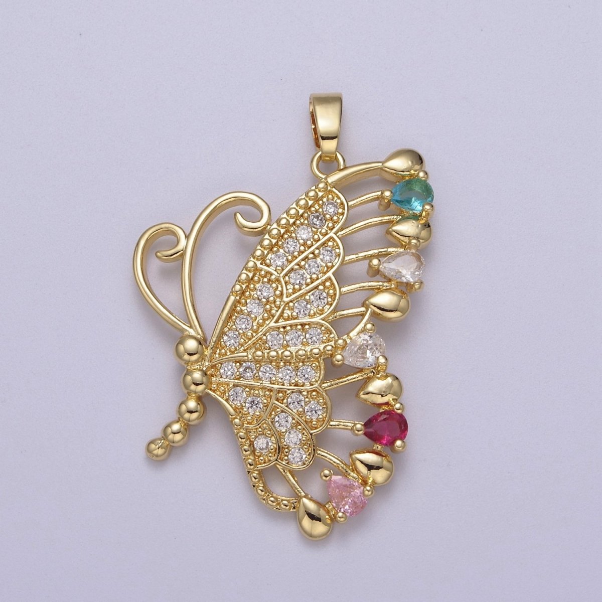 Big CZ Butterfly Pendant 24K Gold Filled Mariposa Charm Necklace Supply J-518 - DLUXCA