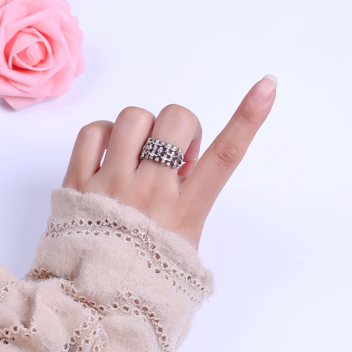 Big Cz Statement Ring in Gold / Silver Band for Statement Ring Midi Ring Adjustable S-475 S-476 - DLUXCA