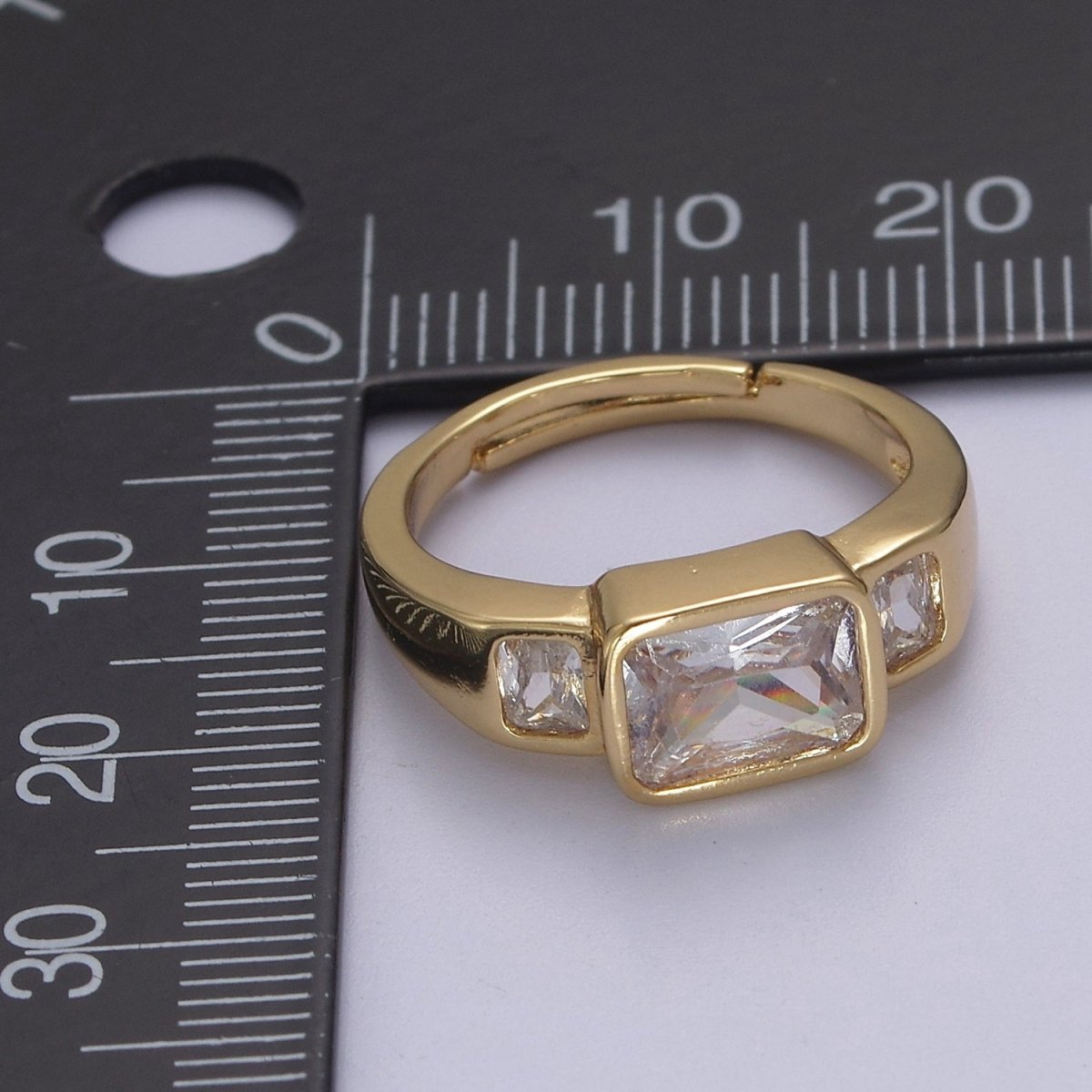 Big Diamond CZ Ring, Statement Gold CZ diamond ring stackable Jewelry Adjustable Ring S-455 - DLUXCA