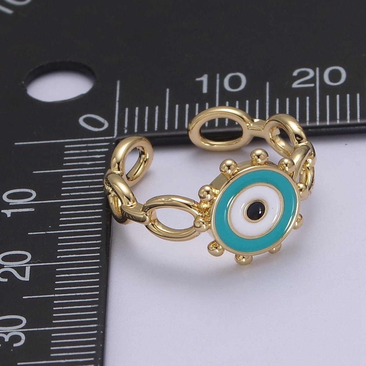 Big Evil Eye Gold Ring Enamel Eye Ring Midi Open Adjustable Ring S-461 ~ S-465 - DLUXCA