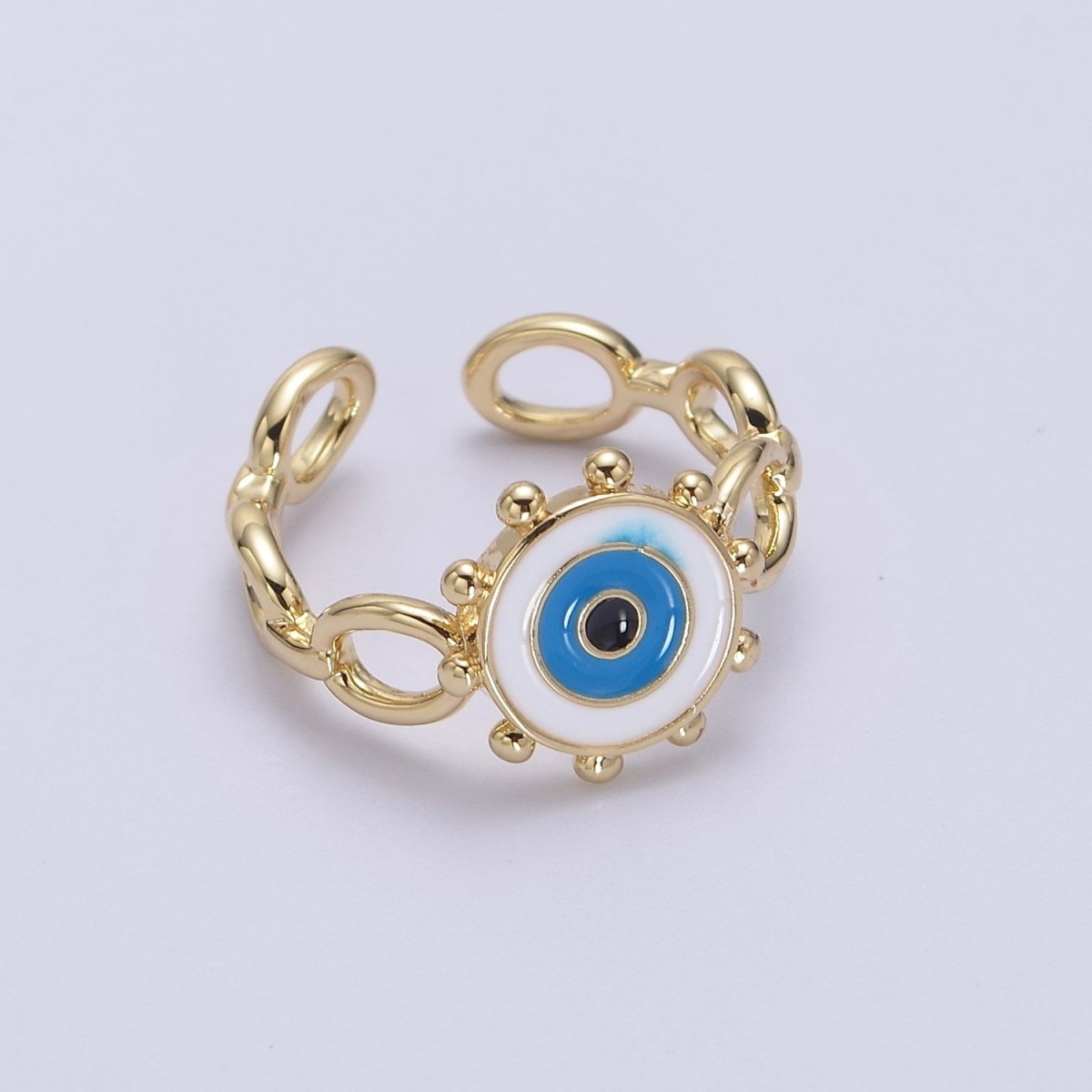 Big Evil Eye Gold Ring Enamel Eye Ring Midi Open Adjustable Ring S-461 ~ S-465 - DLUXCA