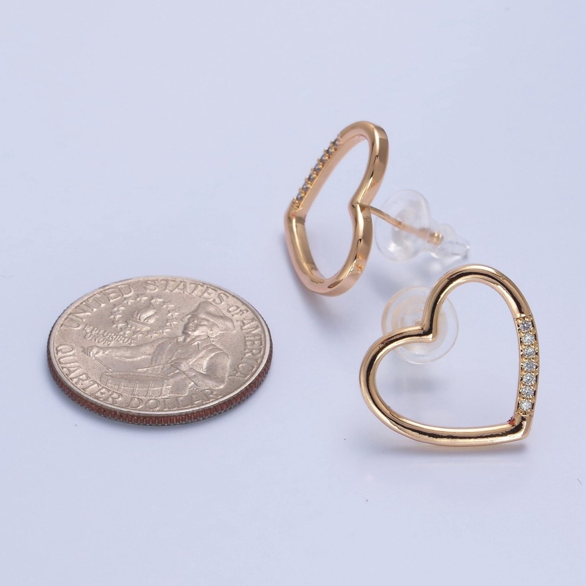 Big Gold Open Heart CZ Stud Earring T-468 - DLUXCA