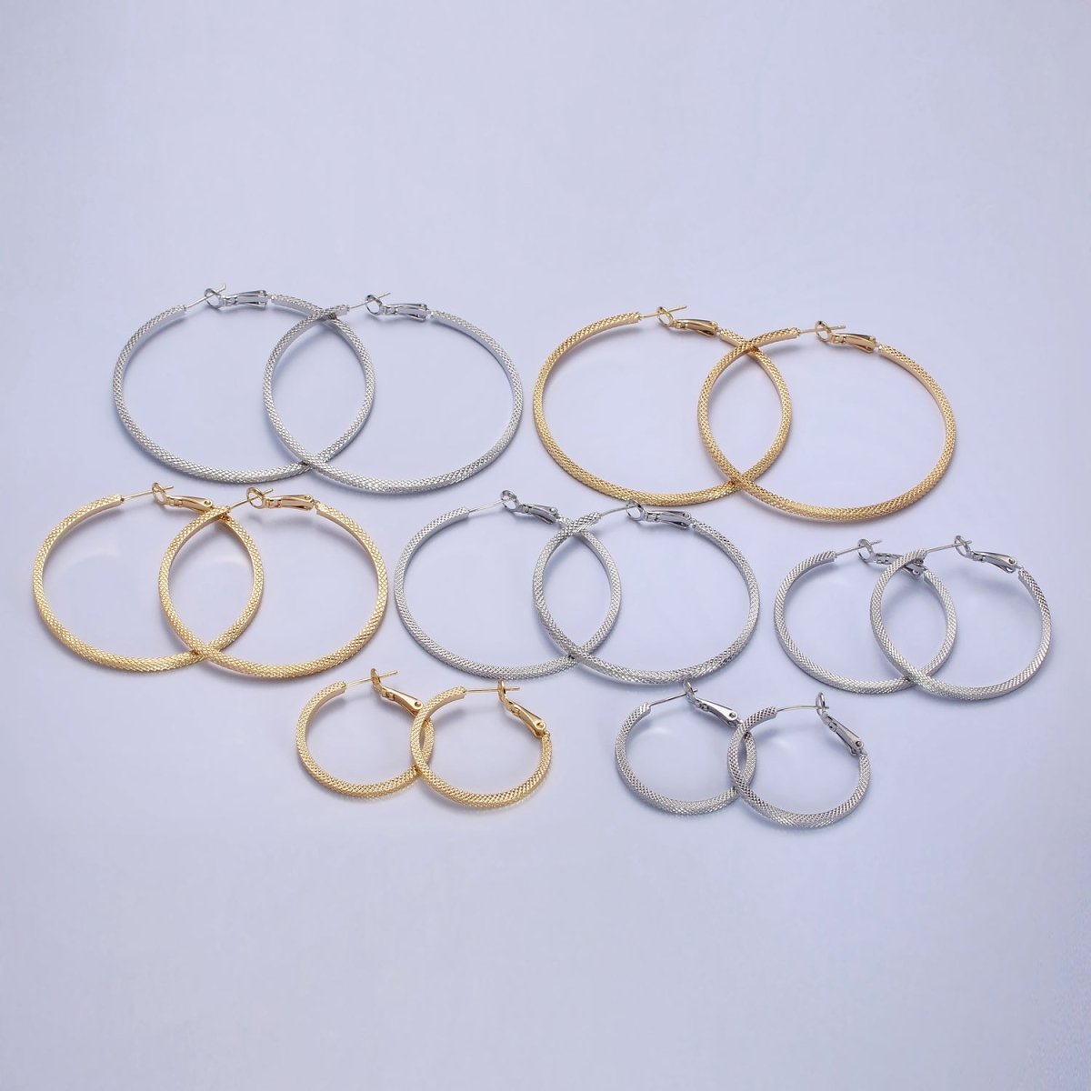 Big Gold Patterned Hoop Earrings Silver Textured Hoop Earring AB761 - AB768 - DLUXCA