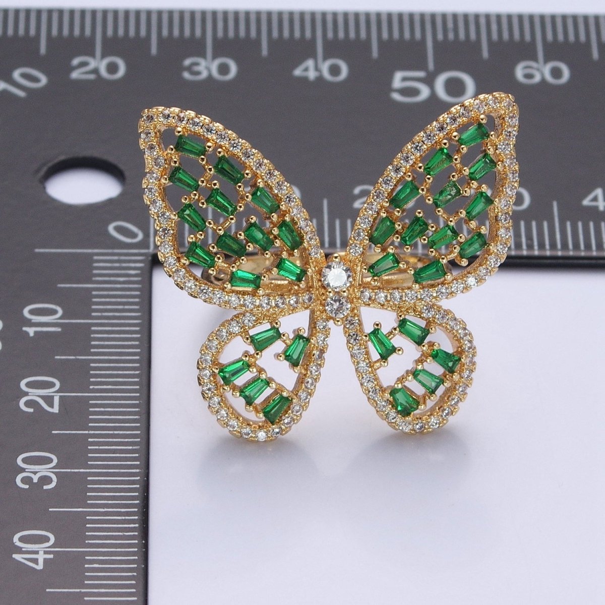 Big Green Pave Butterfly Ring | adjustable Statement Ring O-2225 - DLUXCA