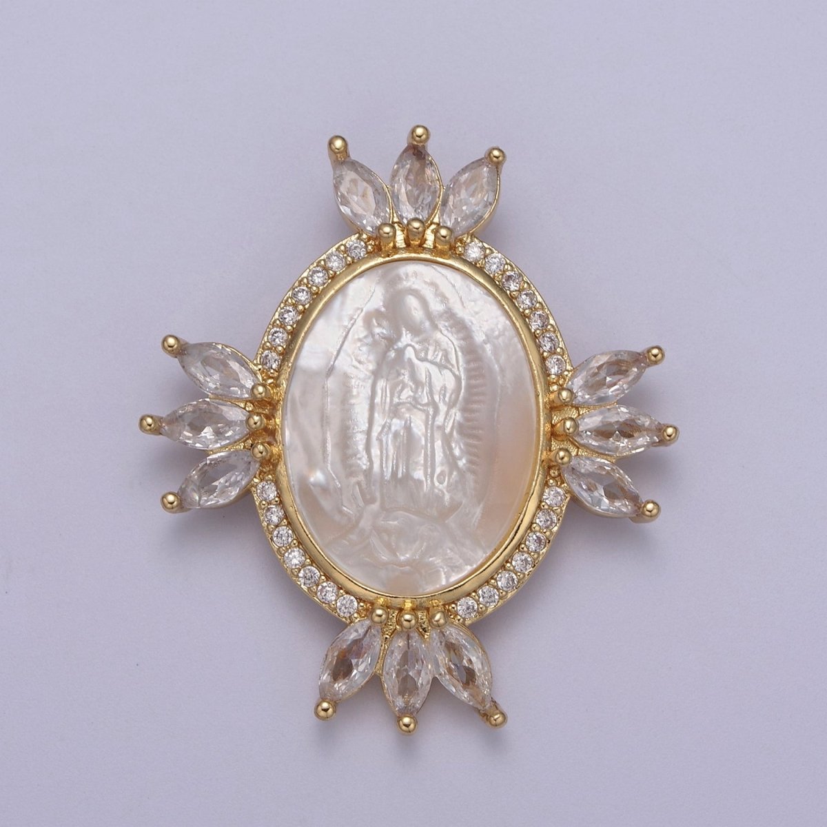 Big Medallion Pendant Cubic Zirconia Marquise Charm with Pearl Lady Guadalupe For Statement Necklace Religious Jewerly H-514 - DLUXCA