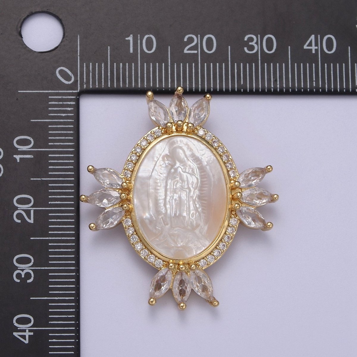 Big Medallion Pendant Cubic Zirconia Marquise Charm with Pearl Lady Guadalupe For Statement Necklace Religious Jewerly H-514 - DLUXCA