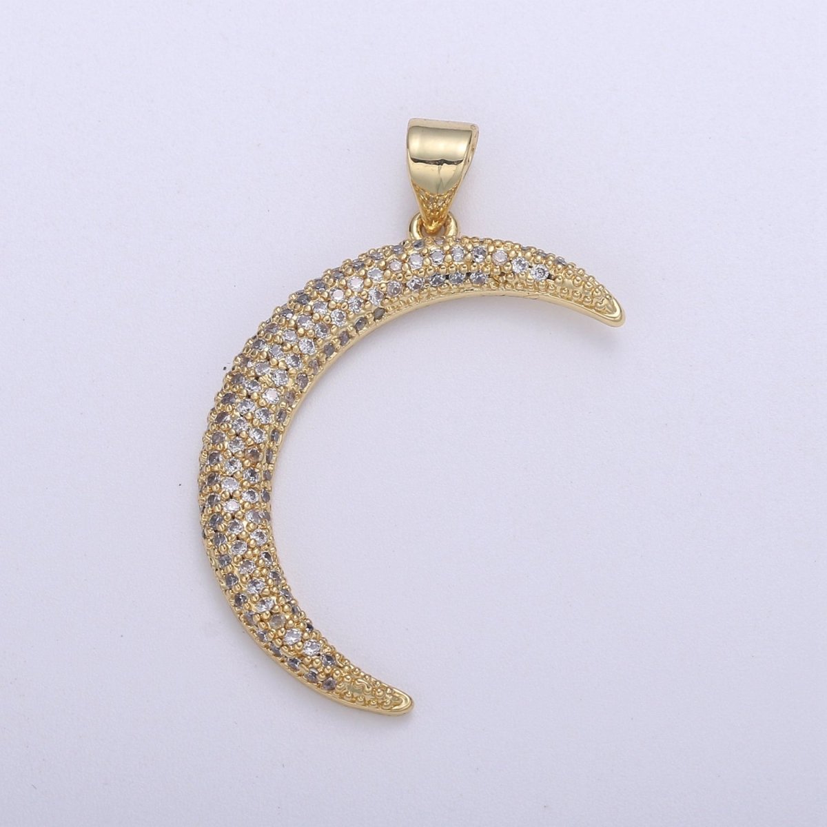 Big Micro Pave Crescent Moon Charm, CZ Clear 14K gold-White Gold Pendant, Cubic Necklace Charm Celestial Jewelry Making H-719 H-720 - DLUXCA