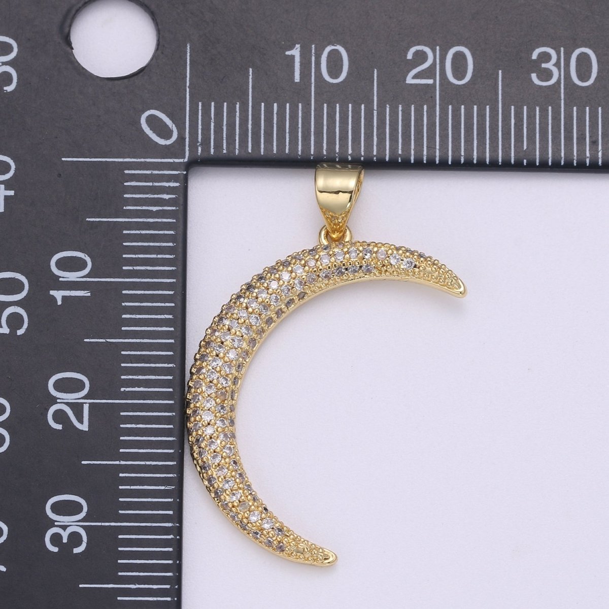 Big Micro Pave Crescent Moon Charm, CZ Clear 14K gold-White Gold Pendant, Cubic Necklace Charm Celestial Jewelry Making H-719 H-720 - DLUXCA