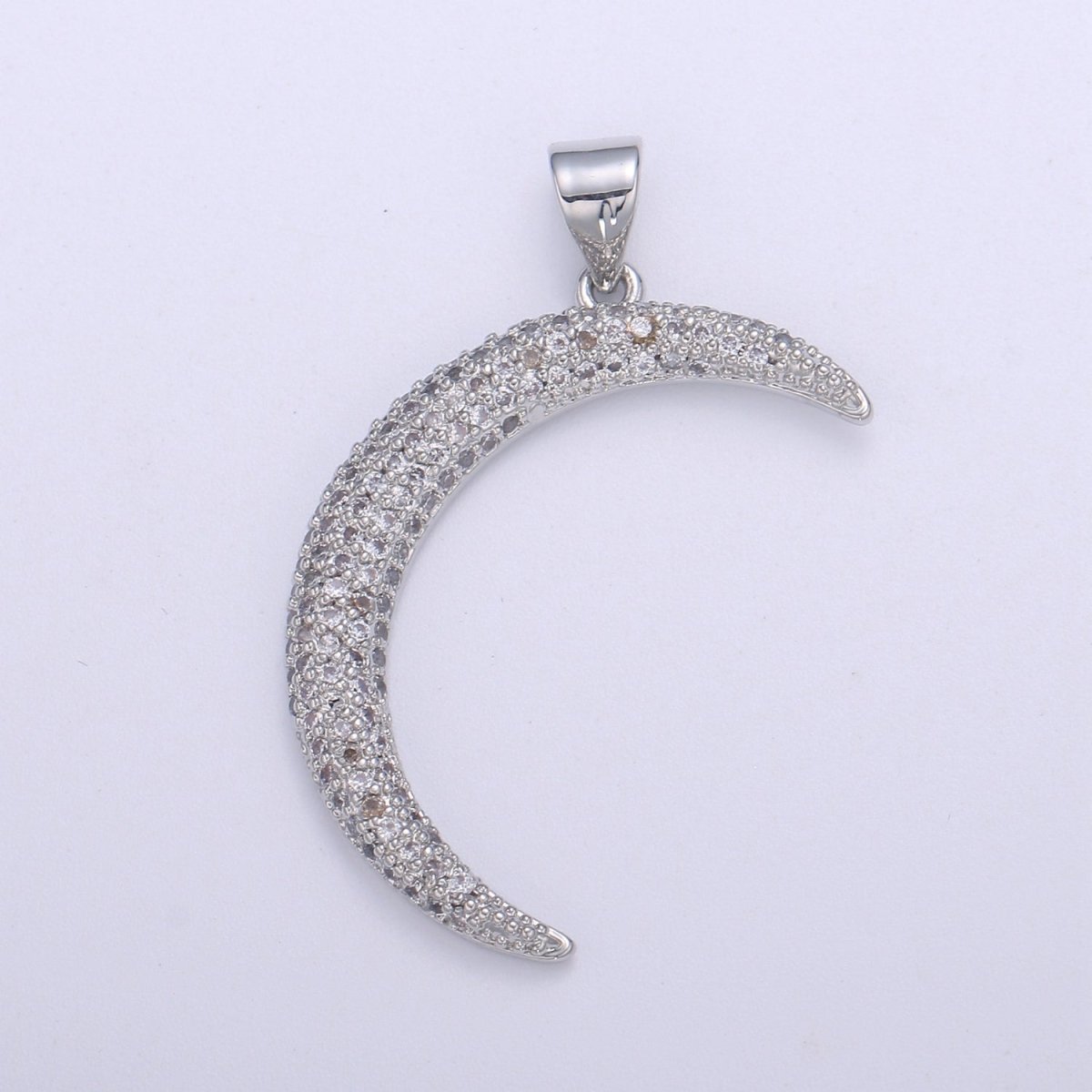 Big Micro Pave Crescent Moon Charm, CZ Clear 14K gold-White Gold Pendant, Cubic Necklace Charm Celestial Jewelry Making H-719 H-720 - DLUXCA