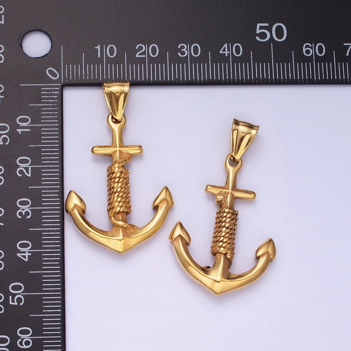 Big Nautical Charm Stainless Steel 42mm Anchor With Rope Pendant Christian Religious Jewelry Making Supply | P-1194 - DLUXCA
