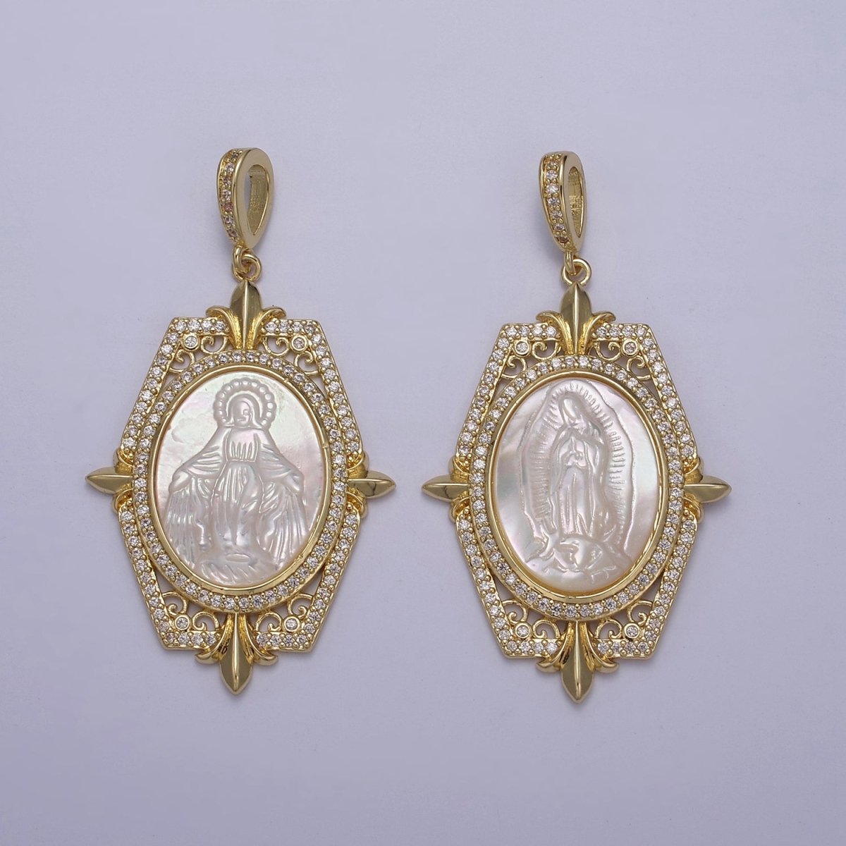 Big Pearl Statement Virgin Mary / Miraculous Lady Pendant Pearl Medallion Charm N-567 N-568 - DLUXCA