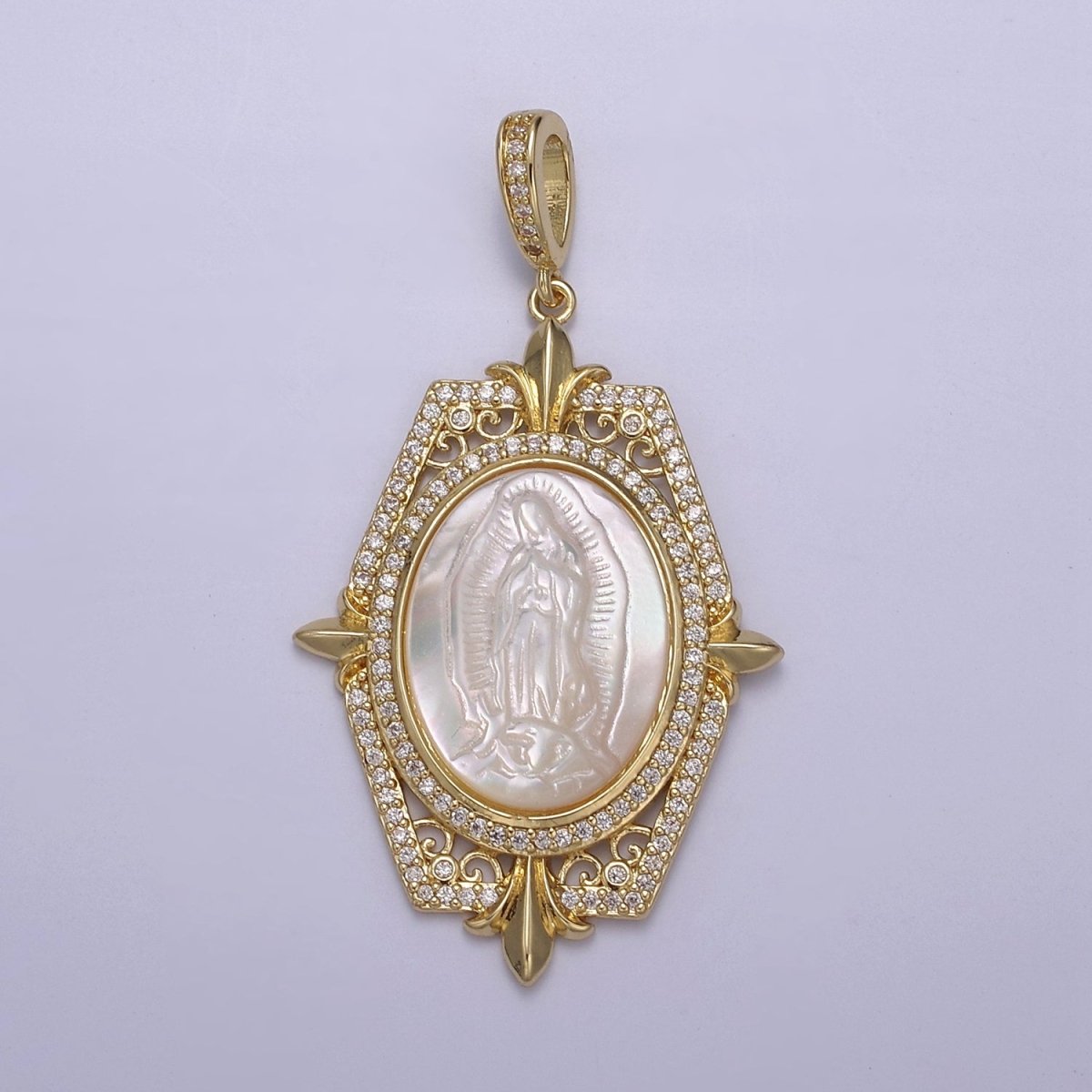 Big Pearl Statement Virgin Mary / Miraculous Lady Pendant Pearl Medallion Charm N-567 N-568 - DLUXCA