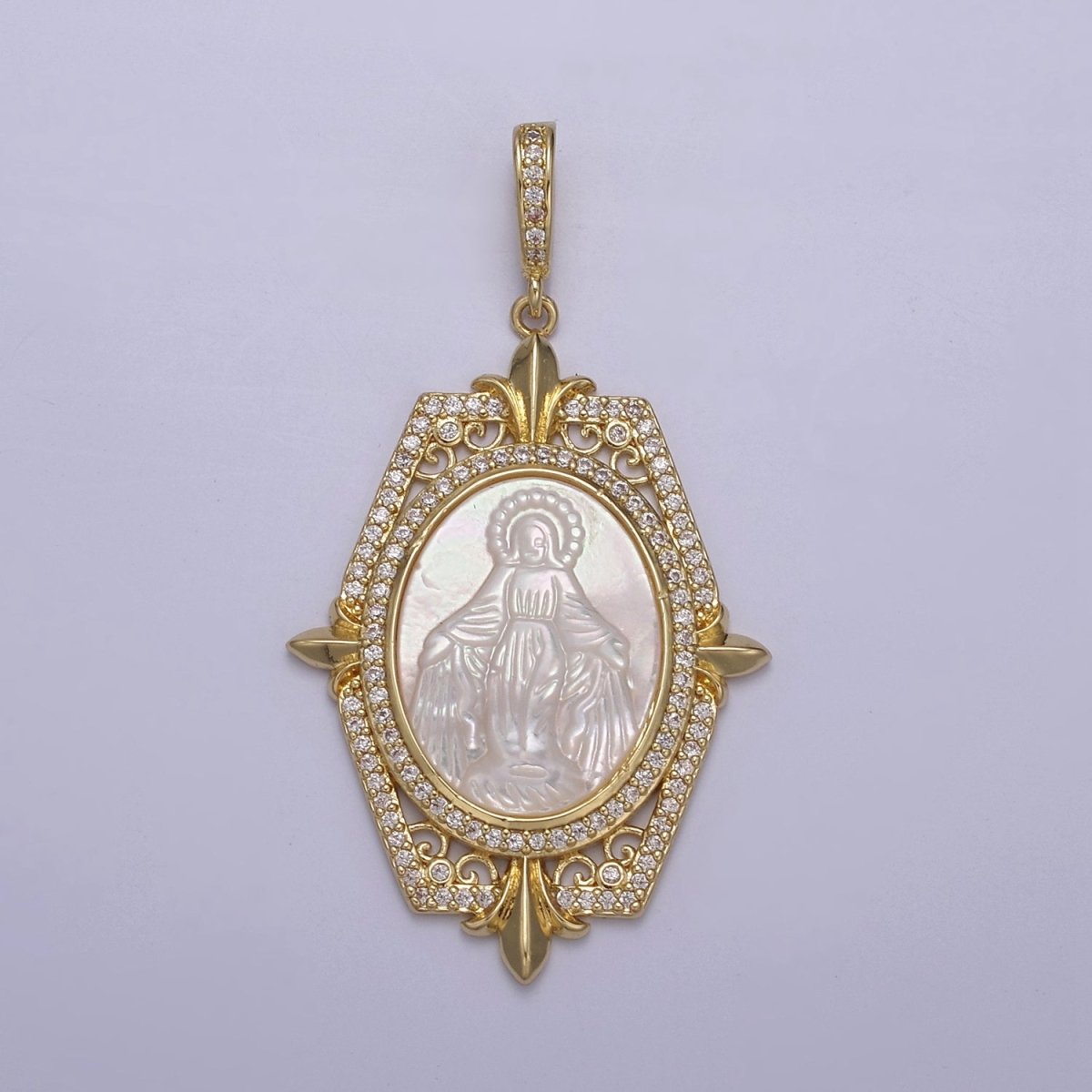 Big Pearl Statement Virgin Mary / Miraculous Lady Pendant Pearl Medallion Charm N-567 N-568 - DLUXCA