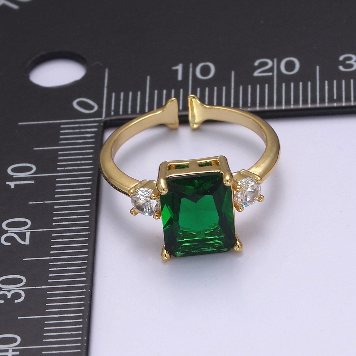Big Square Emerald Green CZ Ring Gold Band open Adjustable Ring S-502 - DLUXCA
