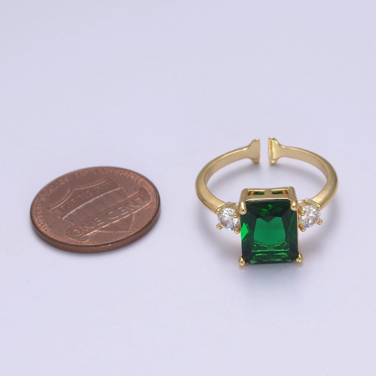 Big Square Emerald Green CZ Ring Gold Band open Adjustable Ring S-502 - DLUXCA
