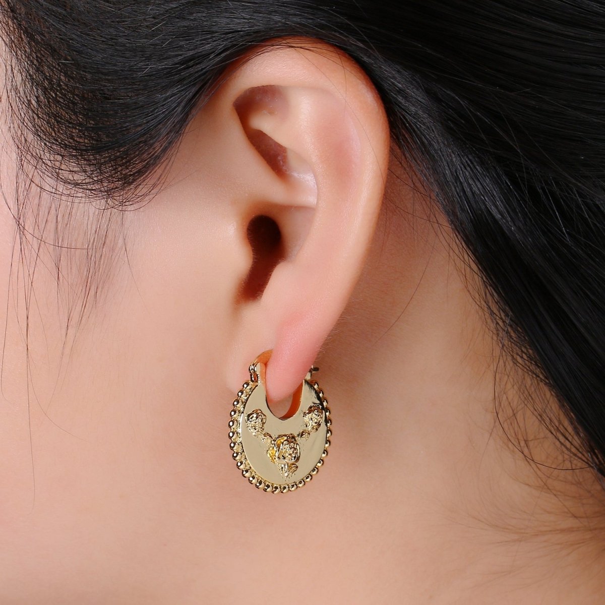 Big Statement Gold Earrings, Gold Fan Earrings, Large Gold Earrings, Women Big Earrings Rose Flower Floral Design Jewelry Q-336 - DLUXCA