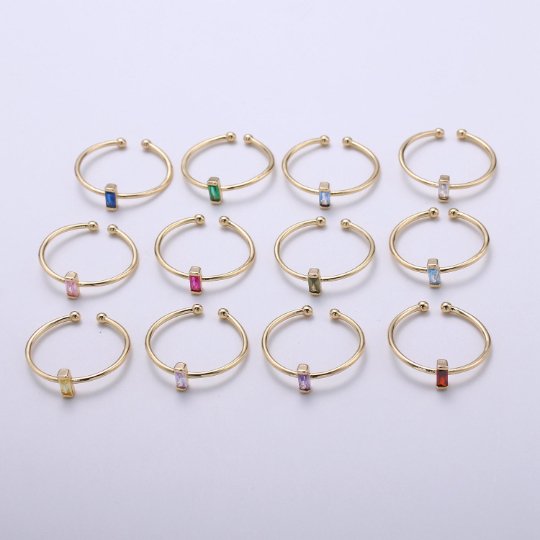 Birthstone ring. ONE stackable birthstone gemstone ring. Gold Open ring. stacking Adjustable ring personalized gift for her under 30 R-203 R-205 R-206 R-208 - R-214 - DLUXCA