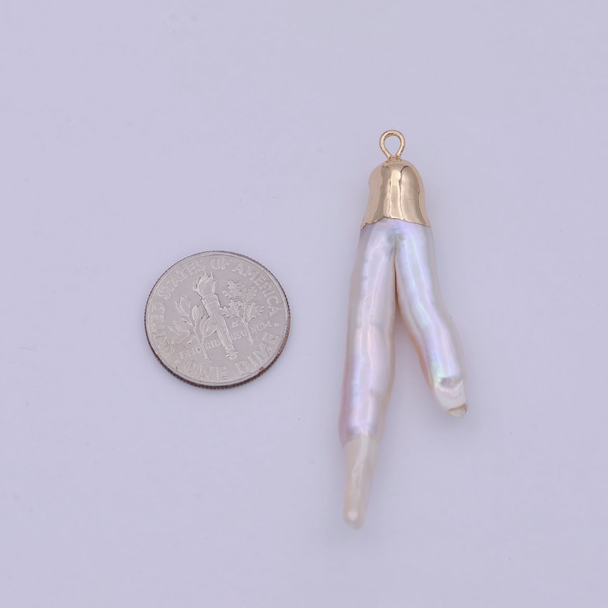 Biwa Natural Pearl Claw Pendant, Freeform Chicken Feet Pearl Charm, 2 branch freshwater pearls, gemstone beads, craft supplies P-1577 - DLUXCA