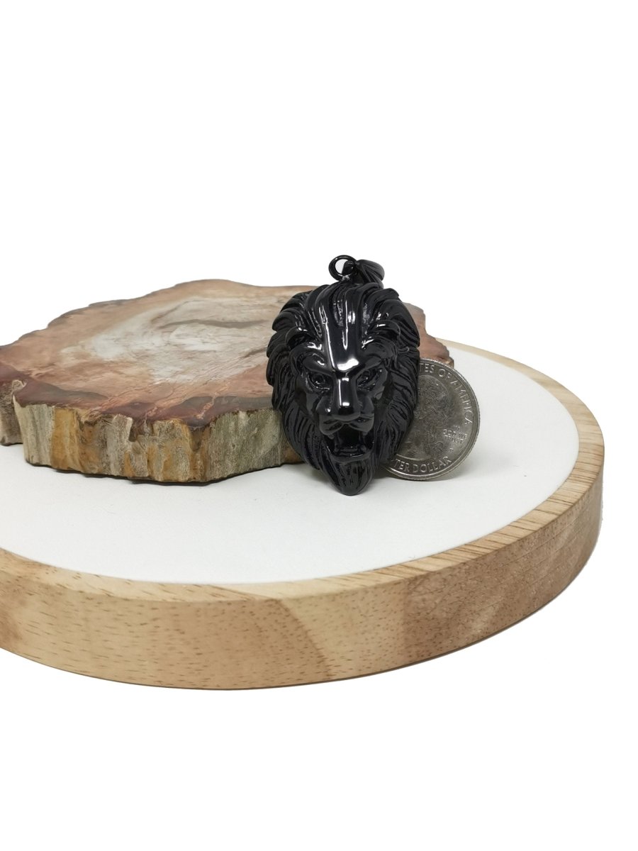Black Big Lion Head Pendant Necklaces - Animal King Vintage Jewelry making Supply Lead free Nickel Free J-741 - DLUXCA