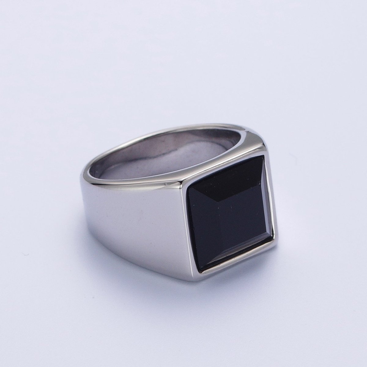 Black Cubic Zirconia Polished Square Gold & Silver Stainless Steel Ring | O-2005~ O-2008 - DLUXCA