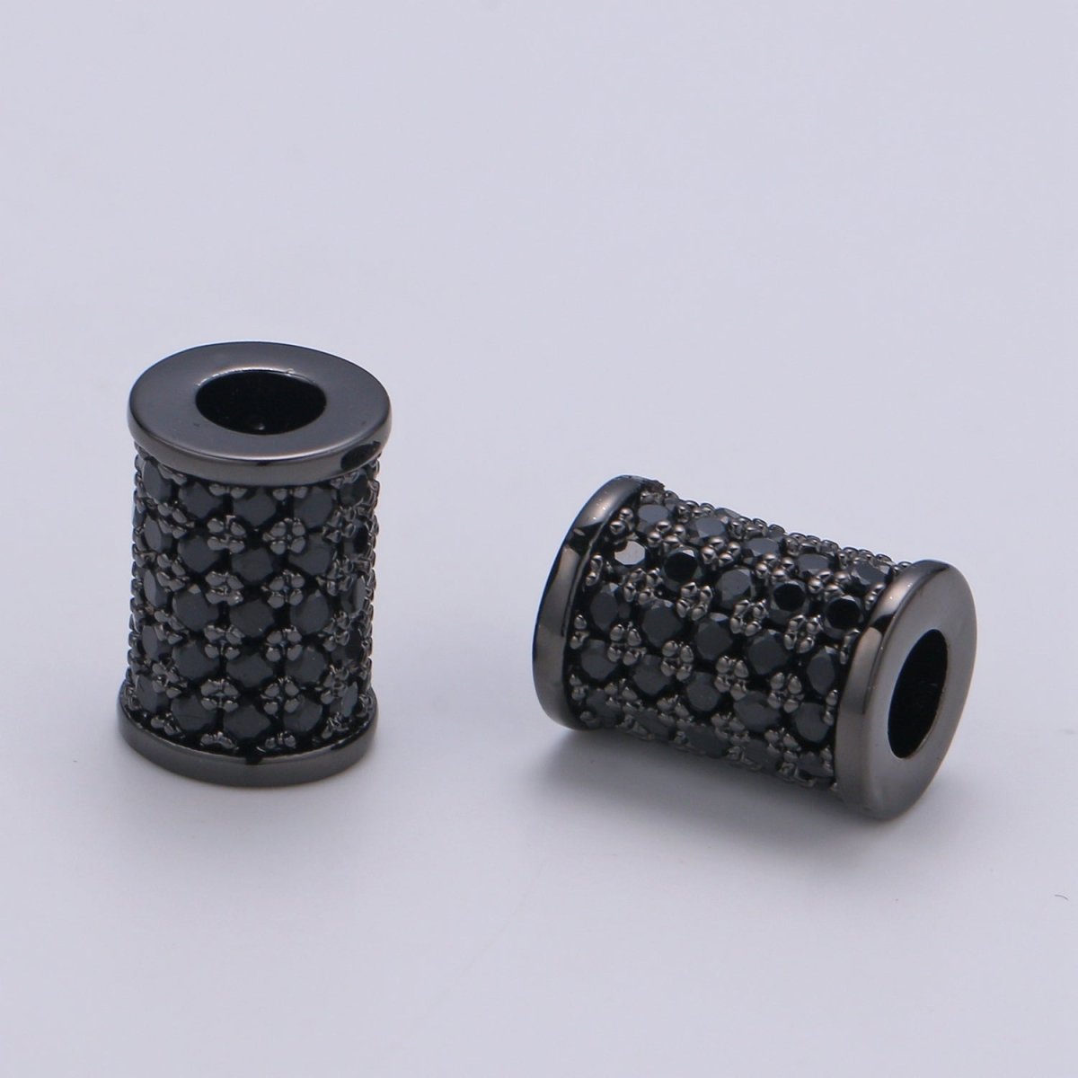 Black CZ Pave On Black 10x6mm Half Full Pave Tube for Bracelet/Necklace, Cubic Zirconia Separator Tube, Tube Beads B-203 - DLUXCA