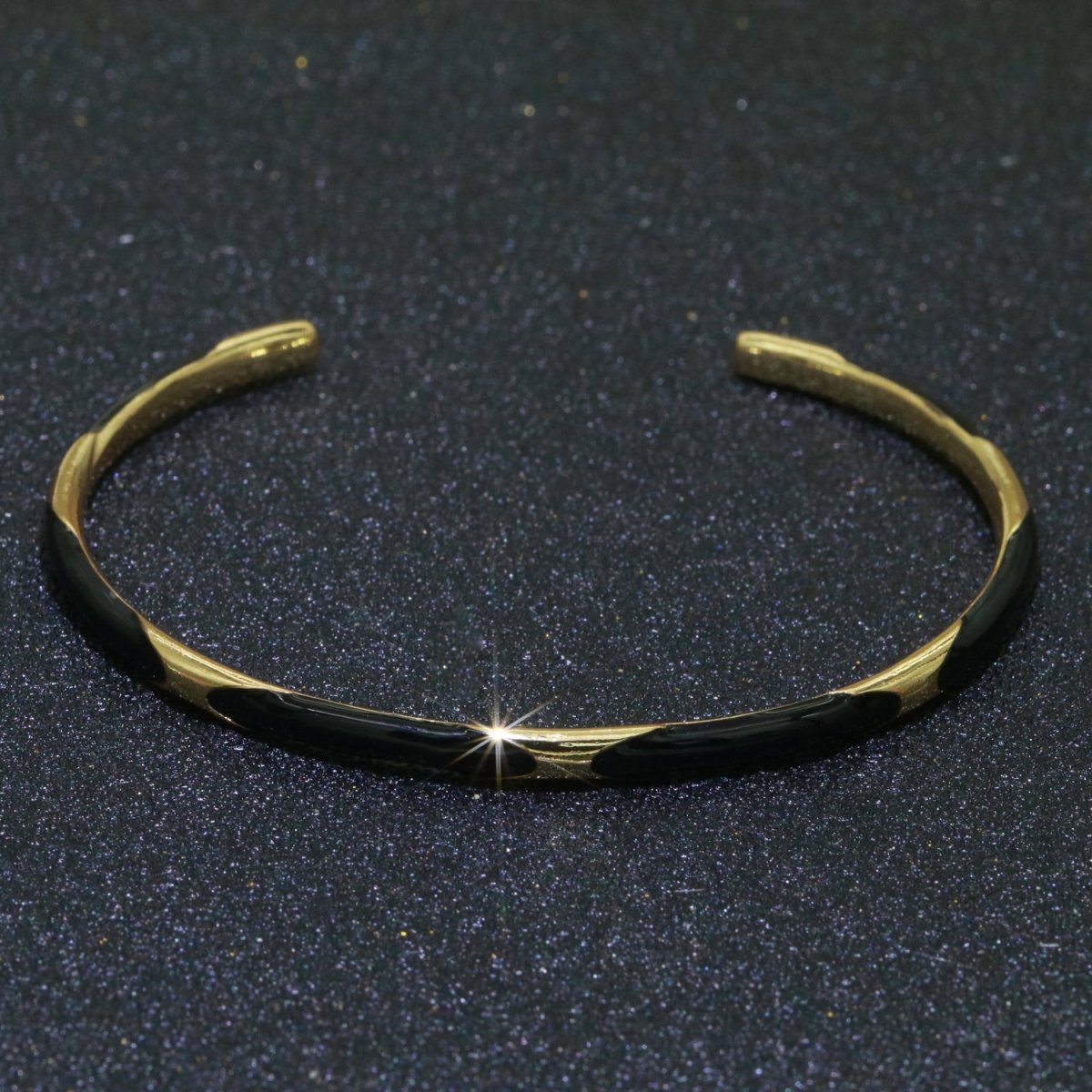 Black Enamel Adjustable Bangle Bracelet 24K Gold Filled Enamel Open Bracelet stacking Jewelry | WA-104 Clearance Pricing - DLUXCA