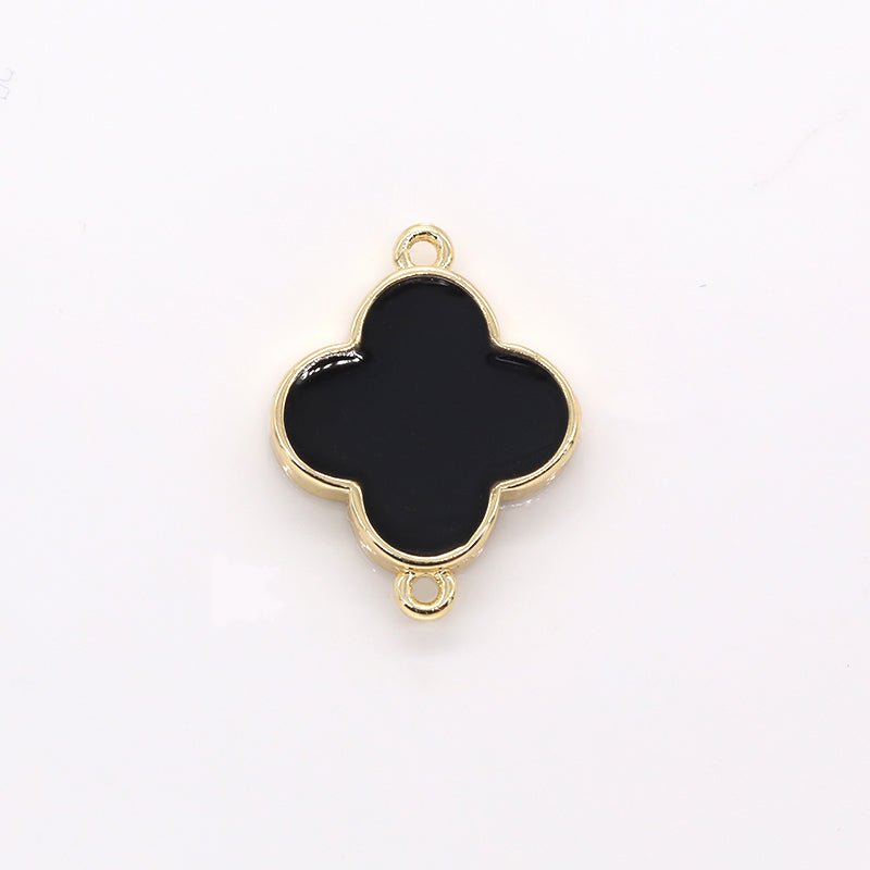 Black Golden Clover Frame Connector, Plain Gold Plated Frame Floral Nature Jewelry Supply Component G-727 - DLUXCA