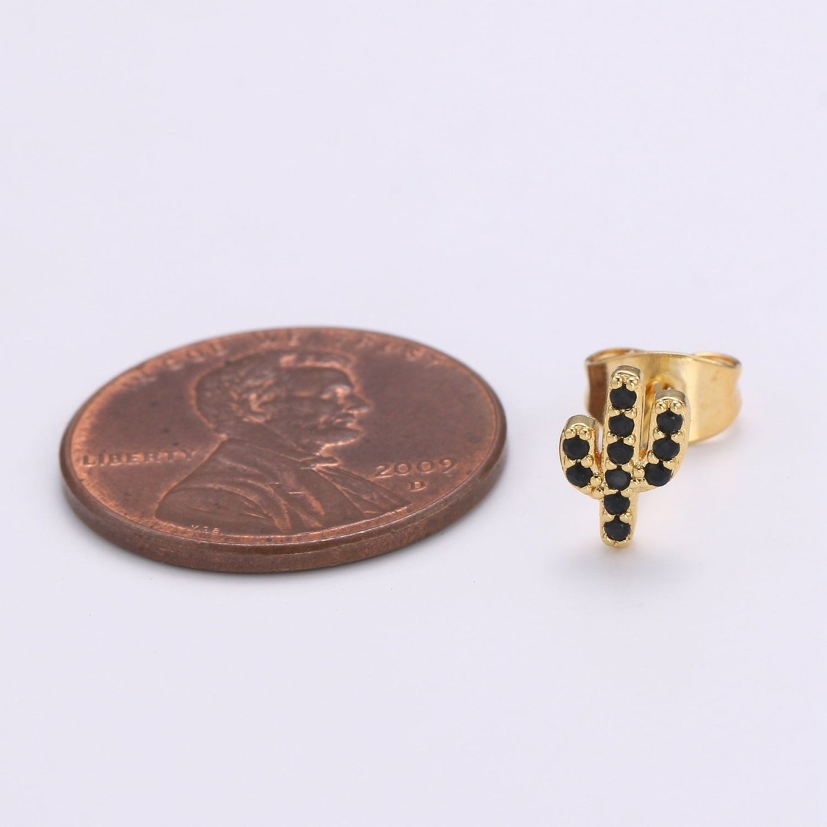 Black Micro Pave CZ Gold Cactus Stud Earring | Q-500 - DLUXCA