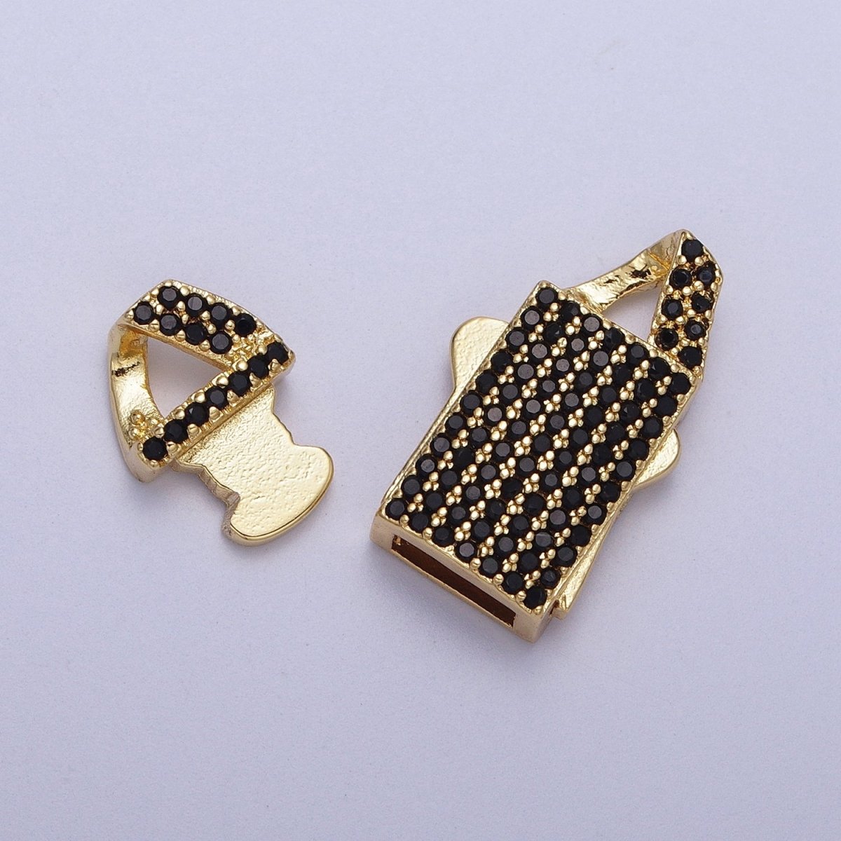 Black Micro Paved CZ Gold Safety Lock Box Buckle Clasps Closure Jewelry Supply | K-002 - DLUXCA