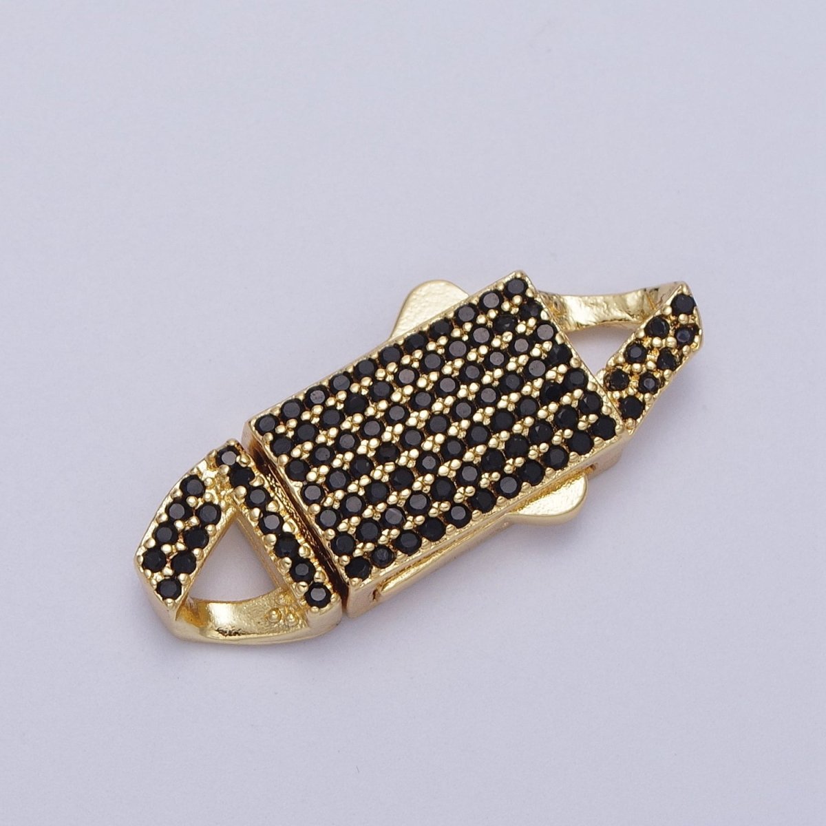 Black Micro Paved CZ Gold Safety Lock Box Buckle Clasps Closure Jewelry Supply | K-002 - DLUXCA