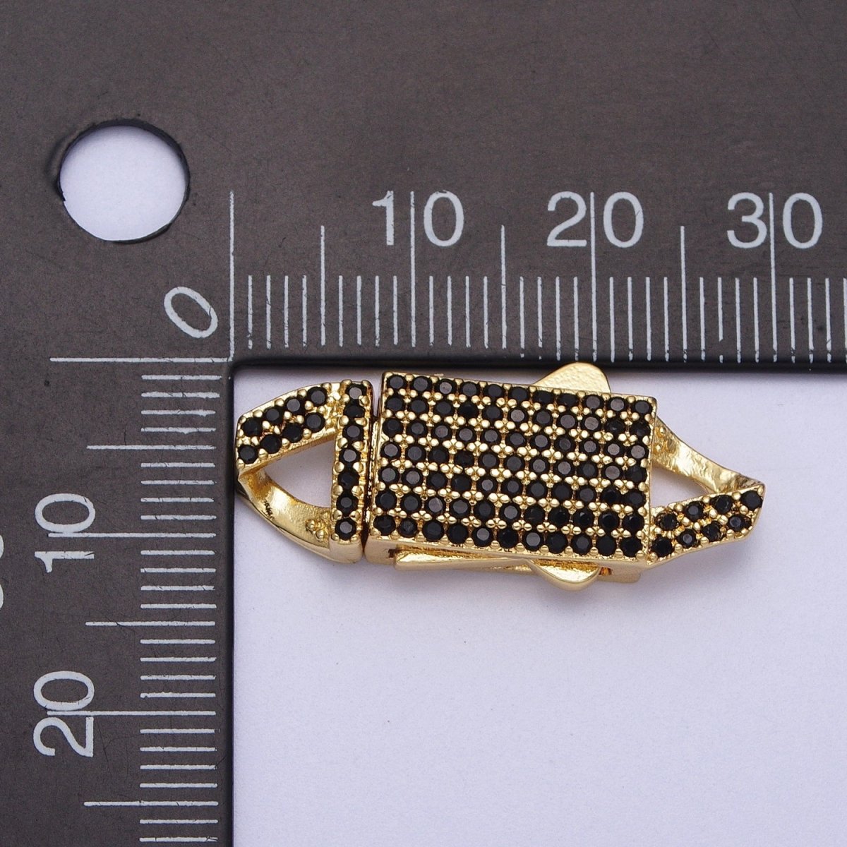 Black Micro Paved CZ Gold Safety Lock Box Buckle Clasps Closure Jewelry Supply | K-002 - DLUXCA