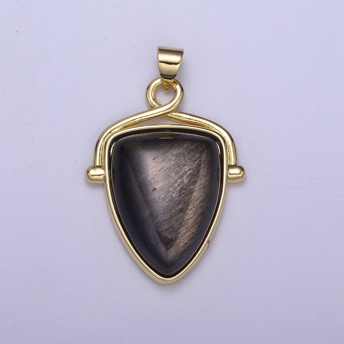 Black Onyx Pendant Shield Charm for Statement Necklace Jewelry H-144 - DLUXCA