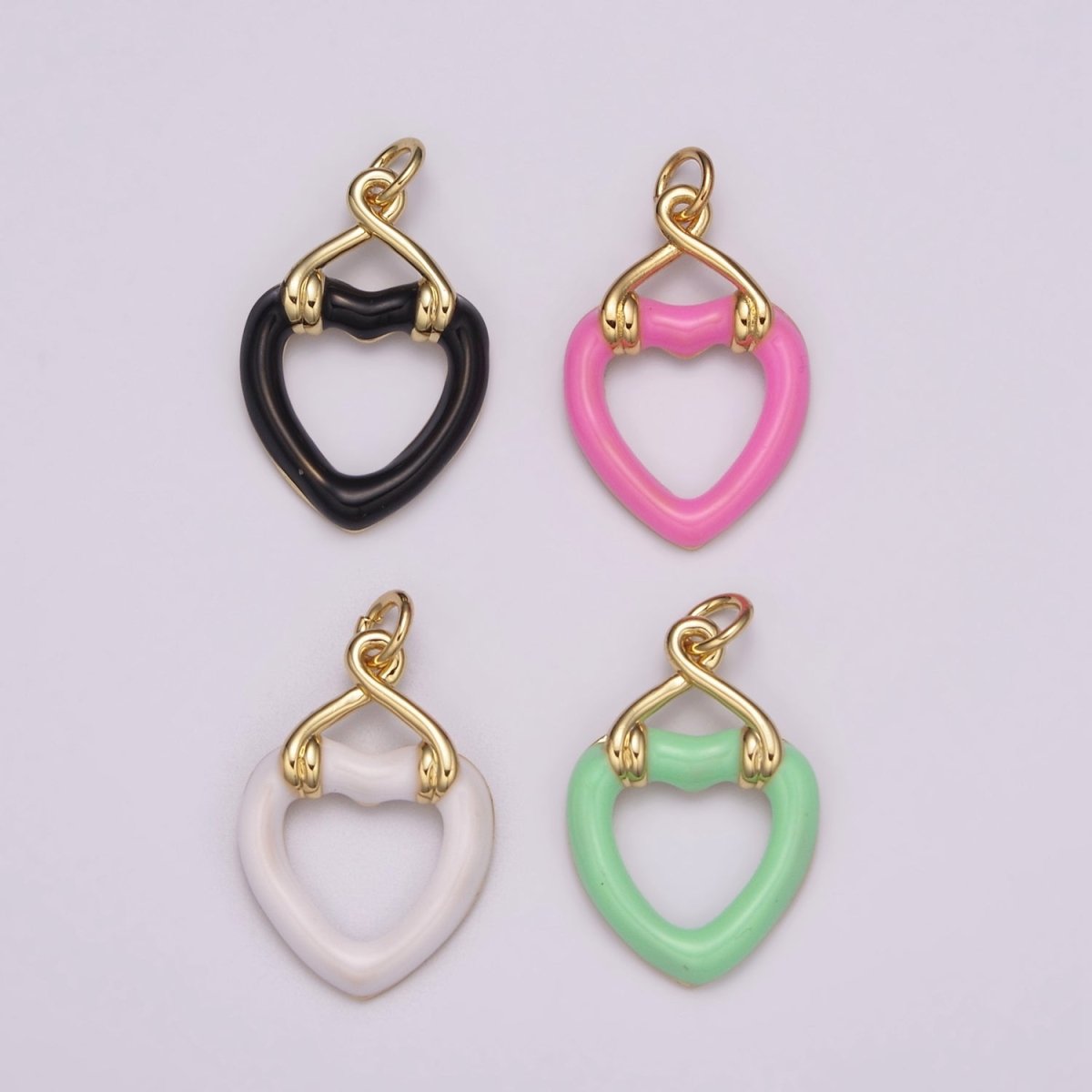 Black Open Heart Charms Enamel Colorful Hearts Black White Pink Green on Gold Filled for Bracelet Earring Necklace Charm E-697-E-700 - DLUXCA
