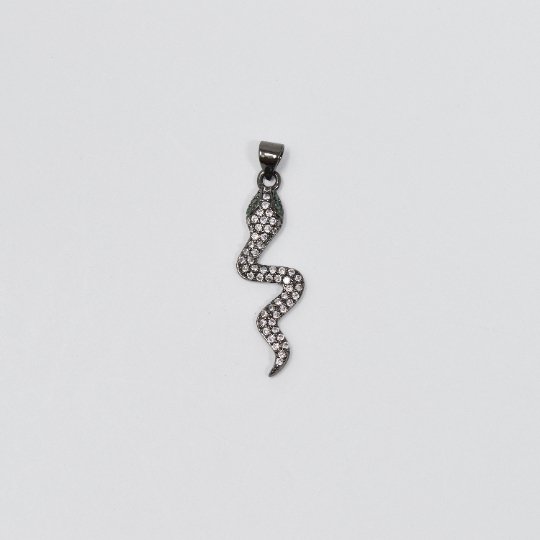 Black Plated Snake Charm, Gun Metal Plated Snake Pendant, Black Snake Necklace Cubic Zirconia Snake Charm for Necklace Gothic Punk Jewelry J-268 - DLUXCA