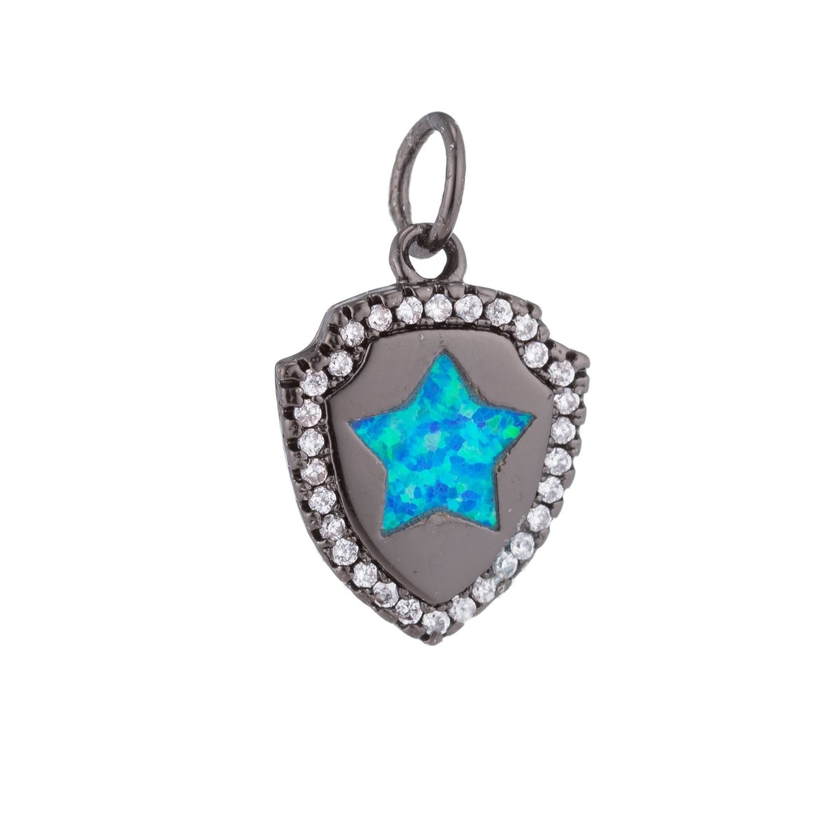 Black, Silver Cute Star Shield, White Blue Opal Glitter, Medieval Armor, DIY Cubic Zirconia Bracelet Charm Bead Finding Pendant For Jewelry Making | C167 - DLUXCA