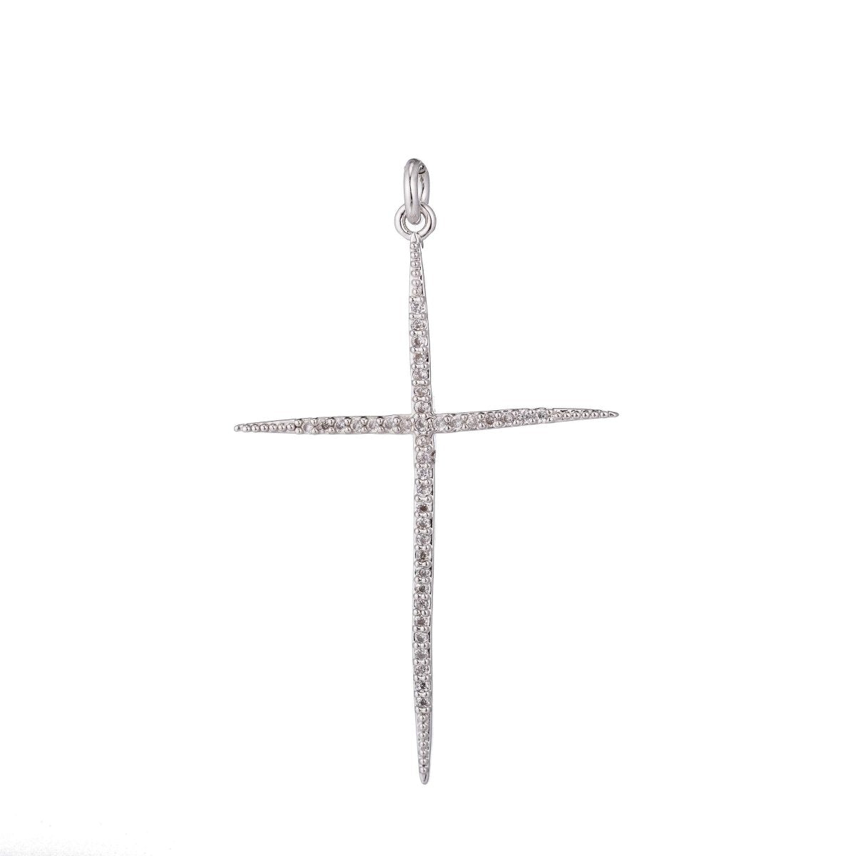 Black Slim Thin Cross, Jesus Christ Believer, Religion, DIY Cubic Zirconia Necklace Pendant Charm Bead Bails Findings for Jewelry Making, C-442 C-444 - DLUXCA