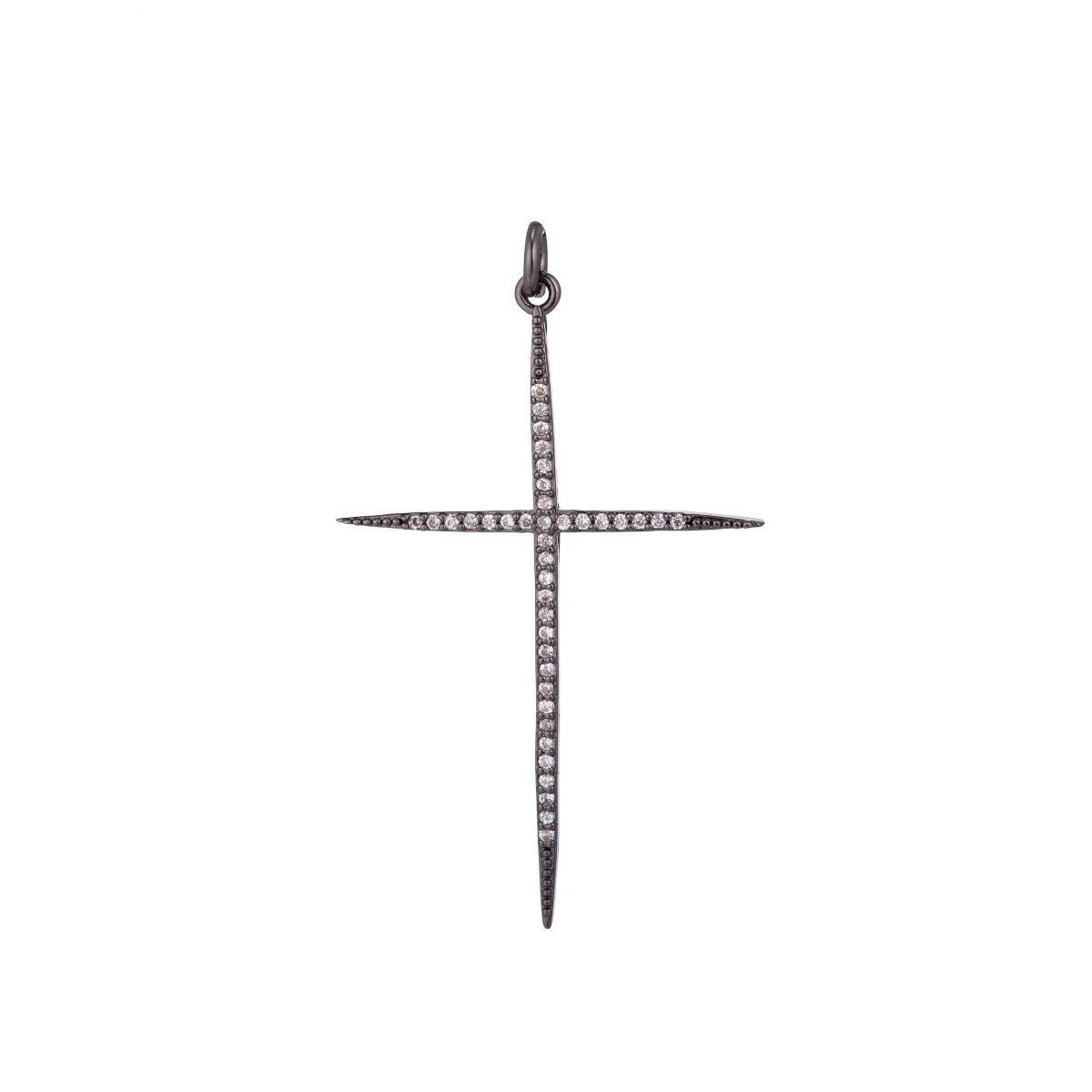 Black Slim Thin Cross, Jesus Christ Believer, Religion, DIY Cubic Zirconia Necklace Pendant Charm Bead Bails Findings for Jewelry Making, C-442 C-444 - DLUXCA
