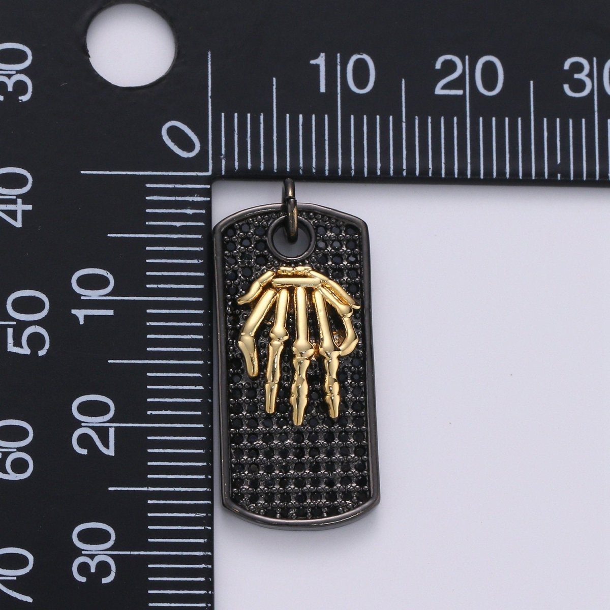 Black Tag Skeleton Charm Gold Filled Medallion, Skull Bone Pendant Necklace Charm for Halloween Men Gothic Inspired Necklace SupplyC-318 - DLUXCA