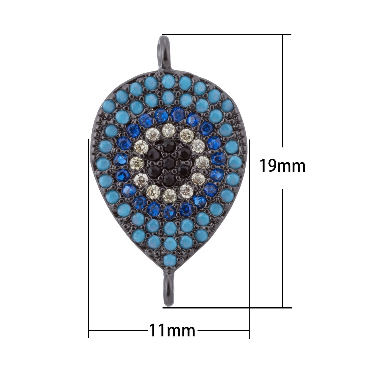 Black Turquoise Evil Eye, Teardrop Style, Gift for Mother Mom Cubic Zirconia Bracelet Charm Bead Finding Connector For Jewelry Making, F-113 - DLUXCA