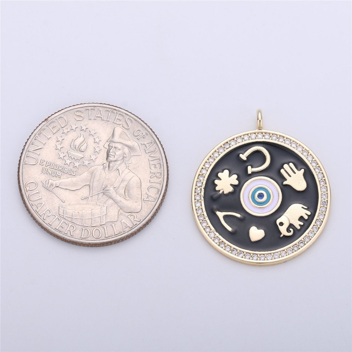 Black White Enamel Talisman Charm Necklace, Gold Filled Coin Round Pendant Lucky Medallion Pendant for Necklace Jewelry Making Supply C-688 - DLUXCA
